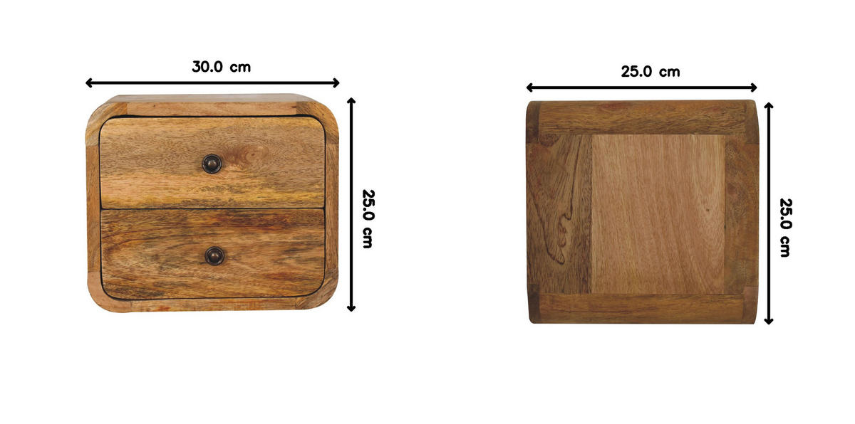 NACHTTISCH Mini aus massivem Mangoholz, 2-Schublades, Beige - Messingfarben/Braun, Holz/Metall (30/25/25cm) - Artisan Furniture