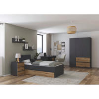 JUGENDZIMMER Joel in Grau Metallic und Artisan Eiche 5 teilig – mit 3trg Kleiderschrank, 90er Bett, Nachttisch, Schreibtisch und Rollcontainer - Grau, Holzwerkstoff (80/200/120cm)