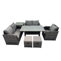 Gartenmöbelset mit Esstisch,Hockern,Beistelltisch Polyrattan Dunkelgrau 7-Sitzer - Dunkelgrau/Grau, Glas/Kunststoff - Fimous