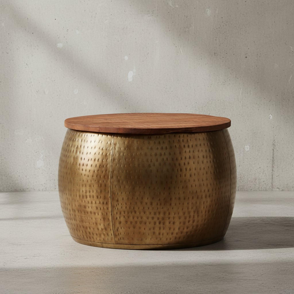 COUCHTISCH Massivholz Braun Gold, Modernes Design, Stauraum, Modell Aurora - Goldfarben, Holz/Metall (60/60/40cm) - KADIMA DESIGN