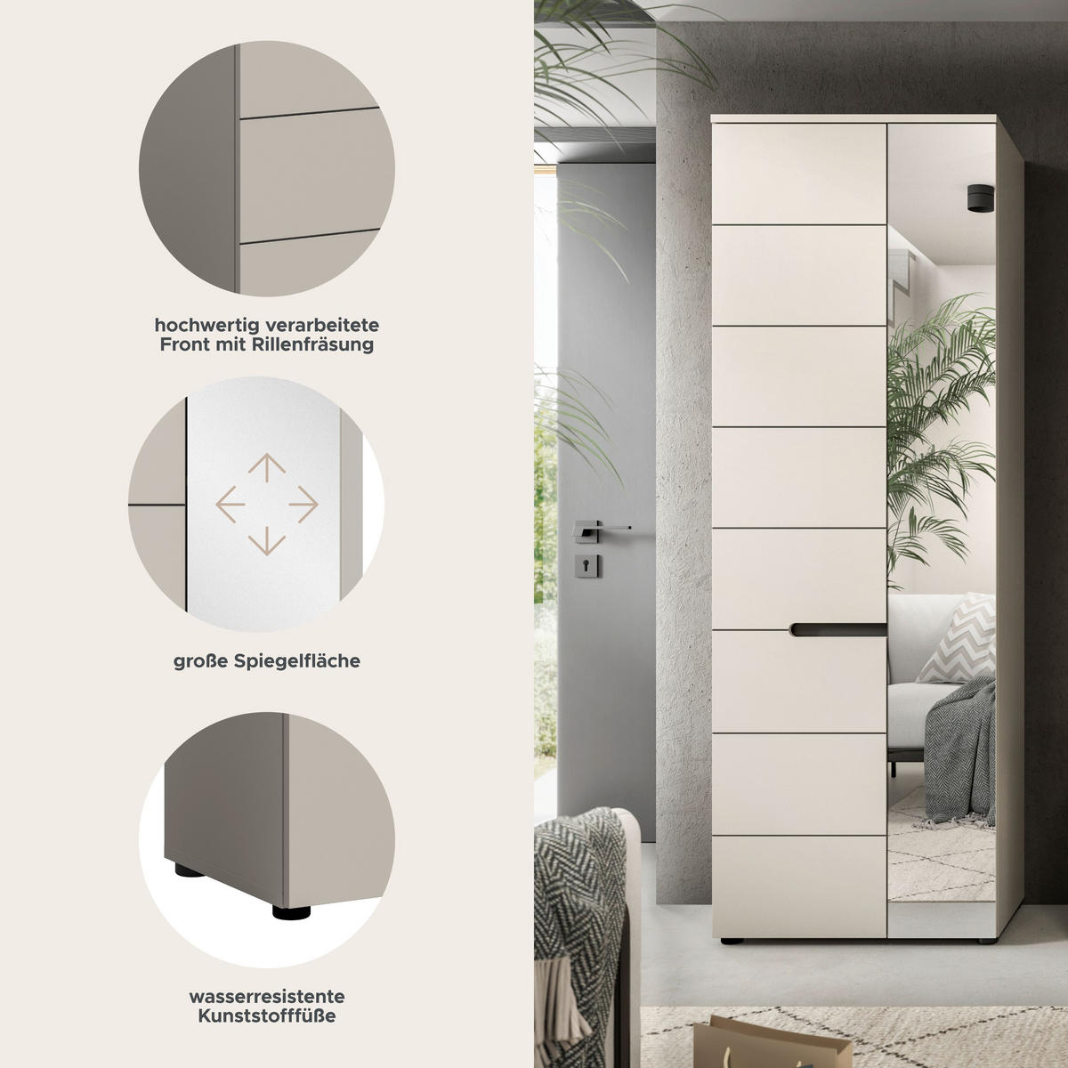 GARDEROBENSCHRANK Nova Garderobe in Basalt grau Nb. und Artisan Nb. B/H/T: 65x190x37 cm - Kaschmir, Holzwerkstoff (65/190/37cm) - Homes & Jones