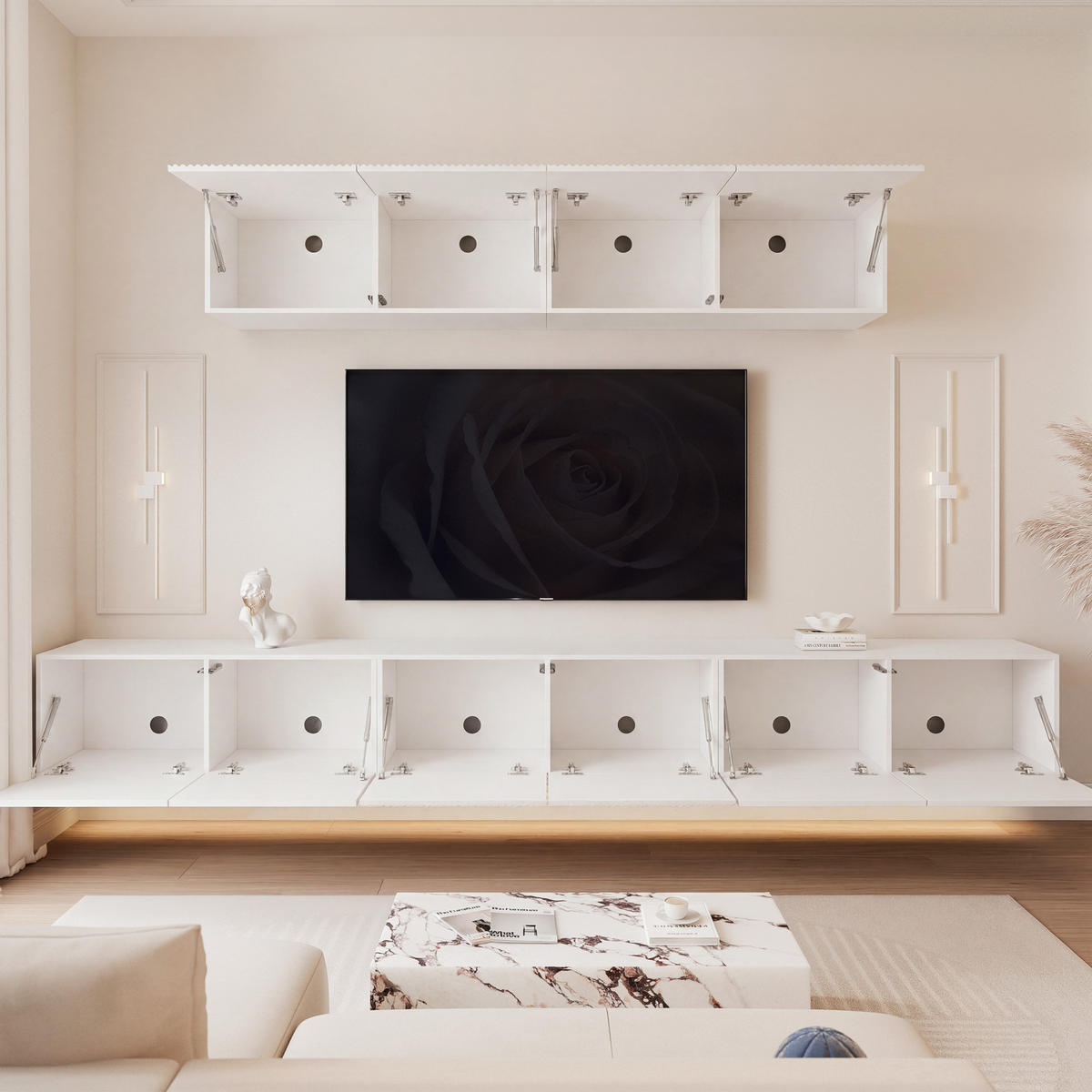 TV-LOWBOARD ANGEL VIII mit LED-Beleuchtung, 300 cm Weiß matt - Weiß, Holzwerkstoff (300/72/40cm) - Idohome