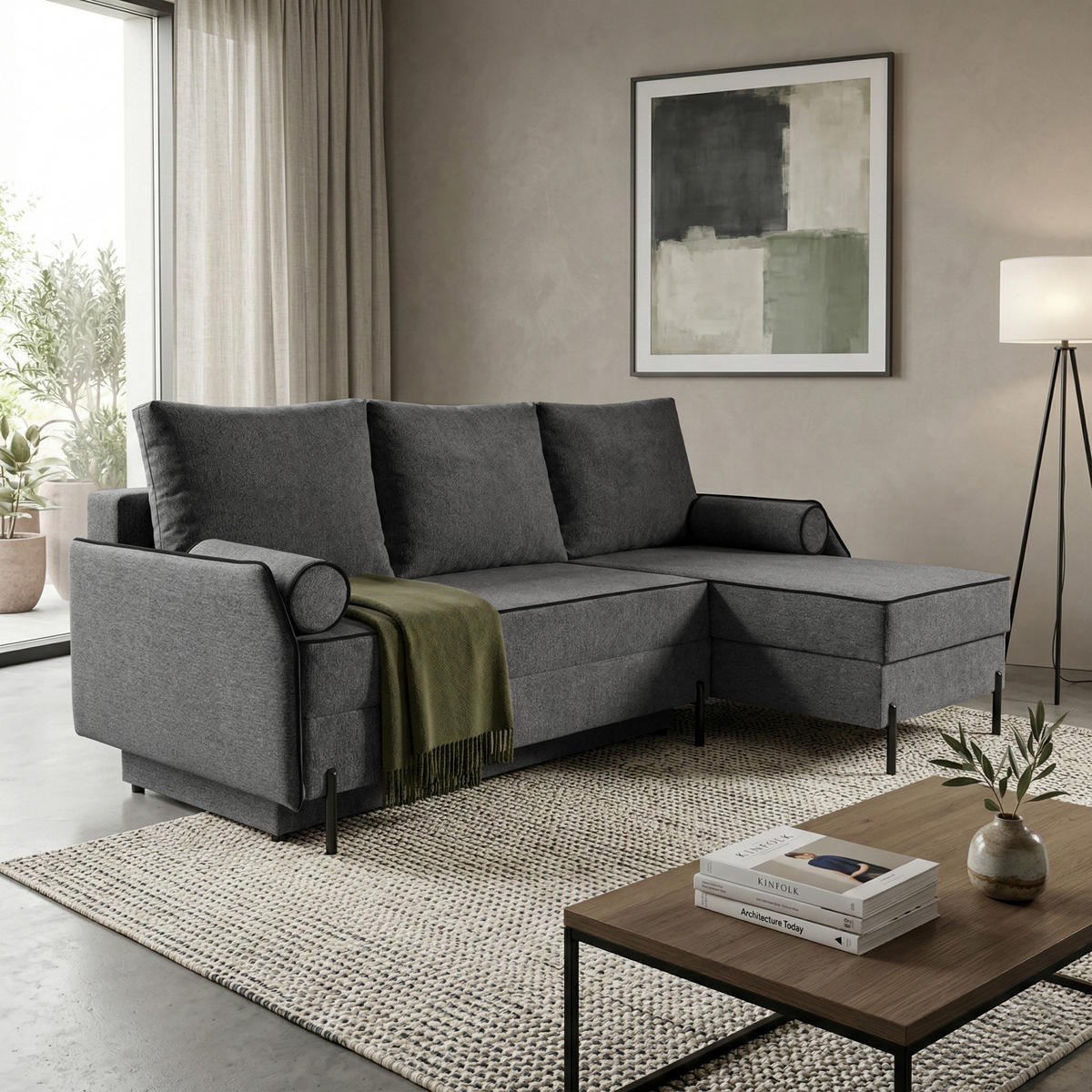 ECKSCHLAFSOFA Livio mit Schlaffunktion und universeller Ottomane, Grau - Grau, Textil (213/155cm) - Beautysofa