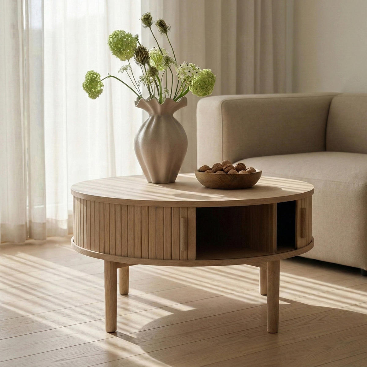 KONFERENČNÝ stolík Meta, bělený dub, 85 cm - béžová, drevo/kompozitné drevo (85/85/45cm) - Selsey