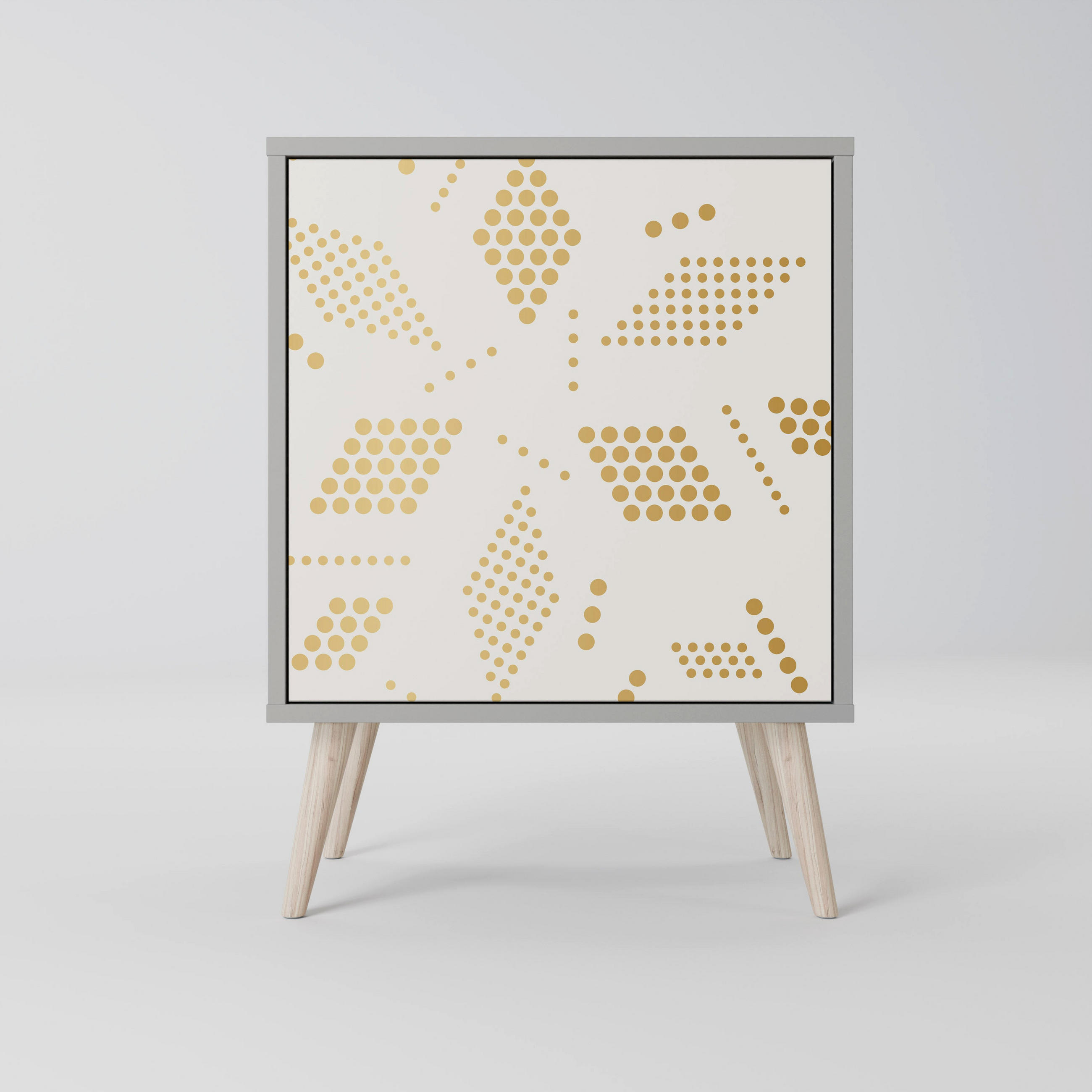 SIDEBOARD SPOTTED DAZE, Grau, 57,5x42x77,5 cm, Schräge Buchenholzfüße - Buchefarben/Multicolor, Holzwerkstoff/Buchenholz (57.5/77.5/42cm) - SpaceRebels