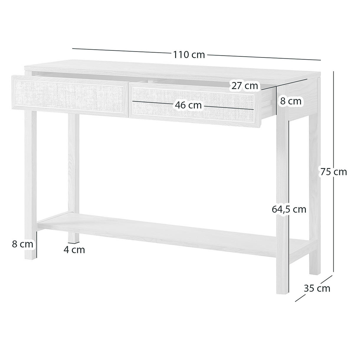 KONSOLENTISCH - Rattan / Eiche teilmassiv - Beige, Holzwerkstoff (35/110/75cm) - home24