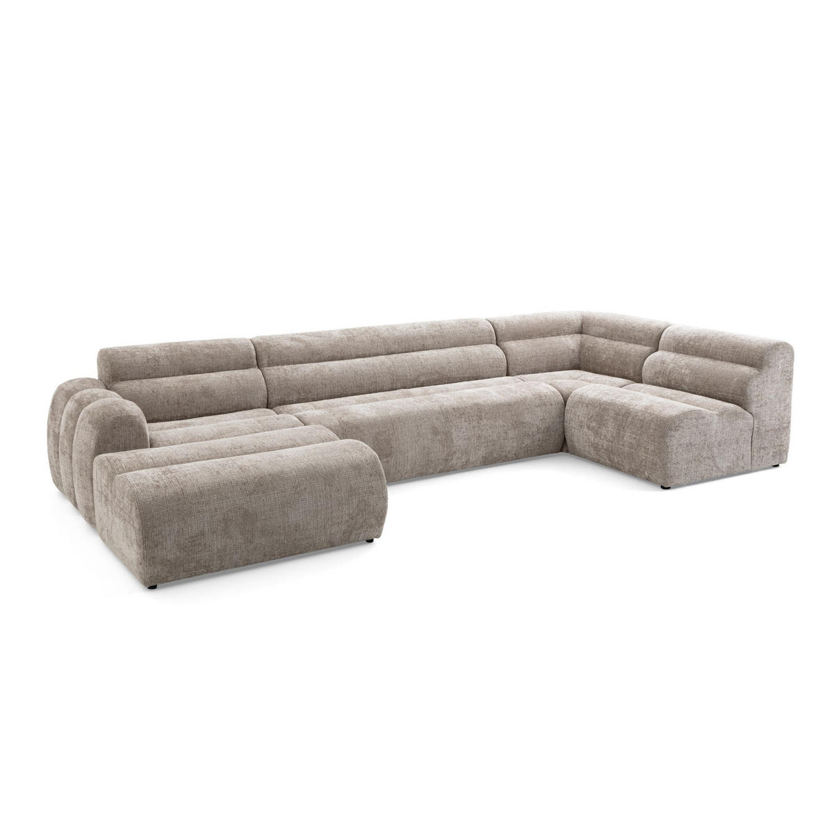 6-SITZER modulares Wohnlandschaft U XXL VEER SET 5 Rechts, 368 x 175 cm, Chenille Webstoff Beige - Beige/Schwarz, Holz/Kunststoff (175/75/368cm) - Muffo