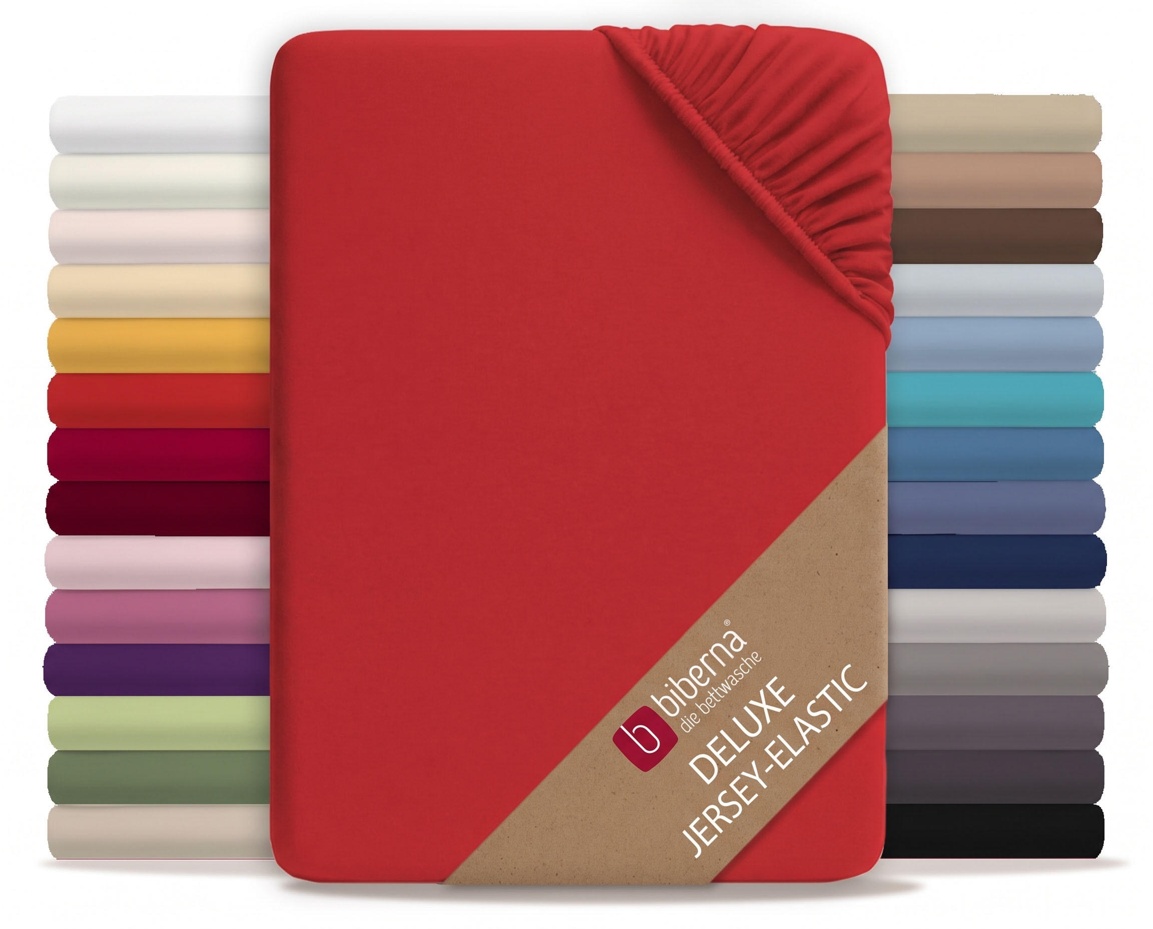 SPANNBETTTUCH Deluxe Jersey rot, 90x190 cm - 100x220 cm - Rot, Textil (100/220cm) - biberna