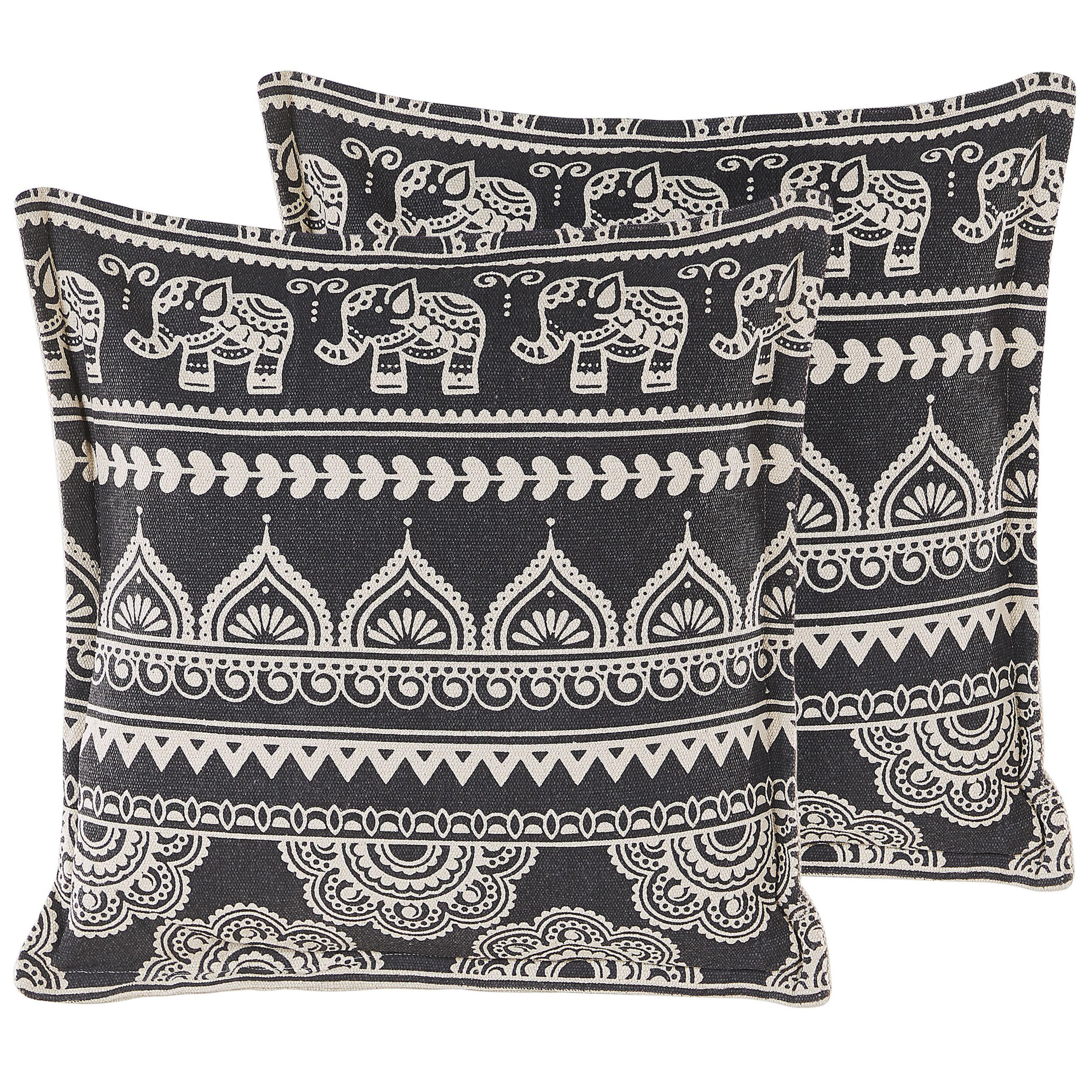 DEKOKISSEN 2er-Set Creme 45/45 cm Atabagi - Creme/Schwarz, Naturmaterialen/Textil (45/45cm) - Beliani