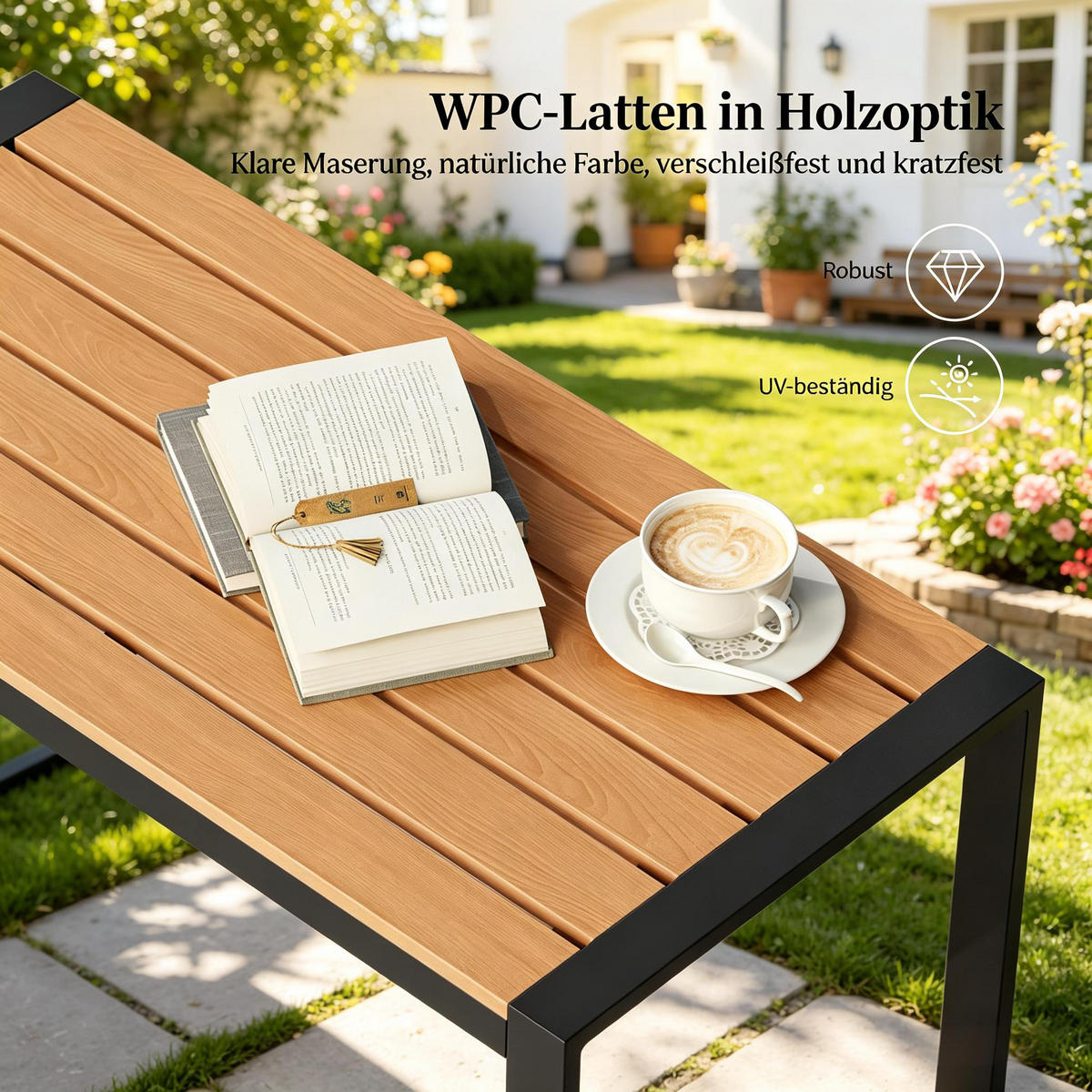 GARTENMÖBEL-SET Naturholz 4-teilig inkl. Couchtisch & abnehmbaren Polstern - Naturfarben, Naturmaterialien - PANGIVO