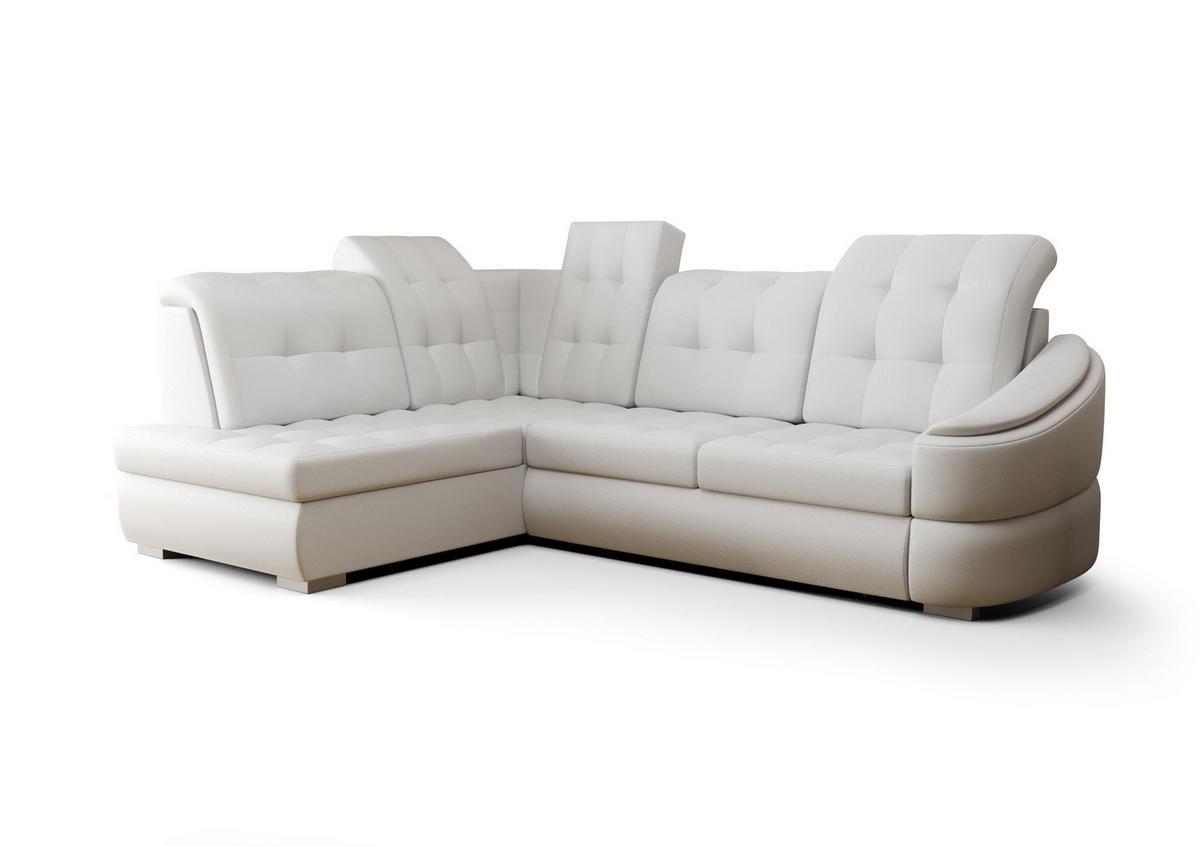 ECKSOFA KONGO RBN09, Eckcouch in L-Form mit Schlaffunktion, Farbe: Weiß, Kunstleder, Ottomane Links - Weiß, Textil (260/180cm) - O-Sofa
