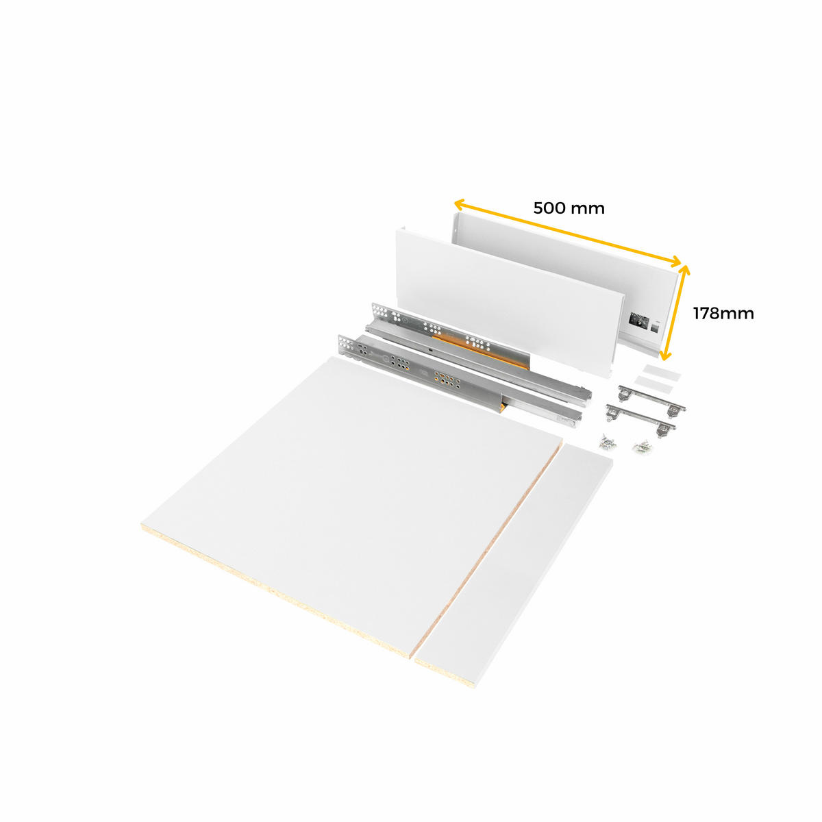 SCHUBLADEGARNITUR Vertex für Küche oder Badezimmer, Höhe 178 mm, mit Einlegeböden, Modul 900 mm, Weiß lackiert - Weiß, Metall (53/8/88.5cm) - EMUCA
