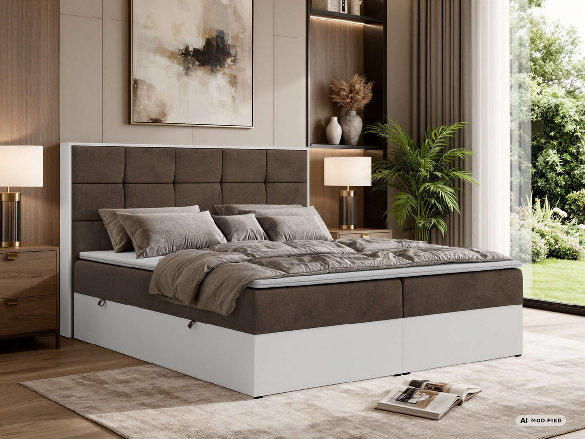 BOXBETT ALVIT 200/200 - Braun Velvet - Topper Visco - H3 - Schwarz/Braun, Kunststoff/Textil (200/200cm) - MKS