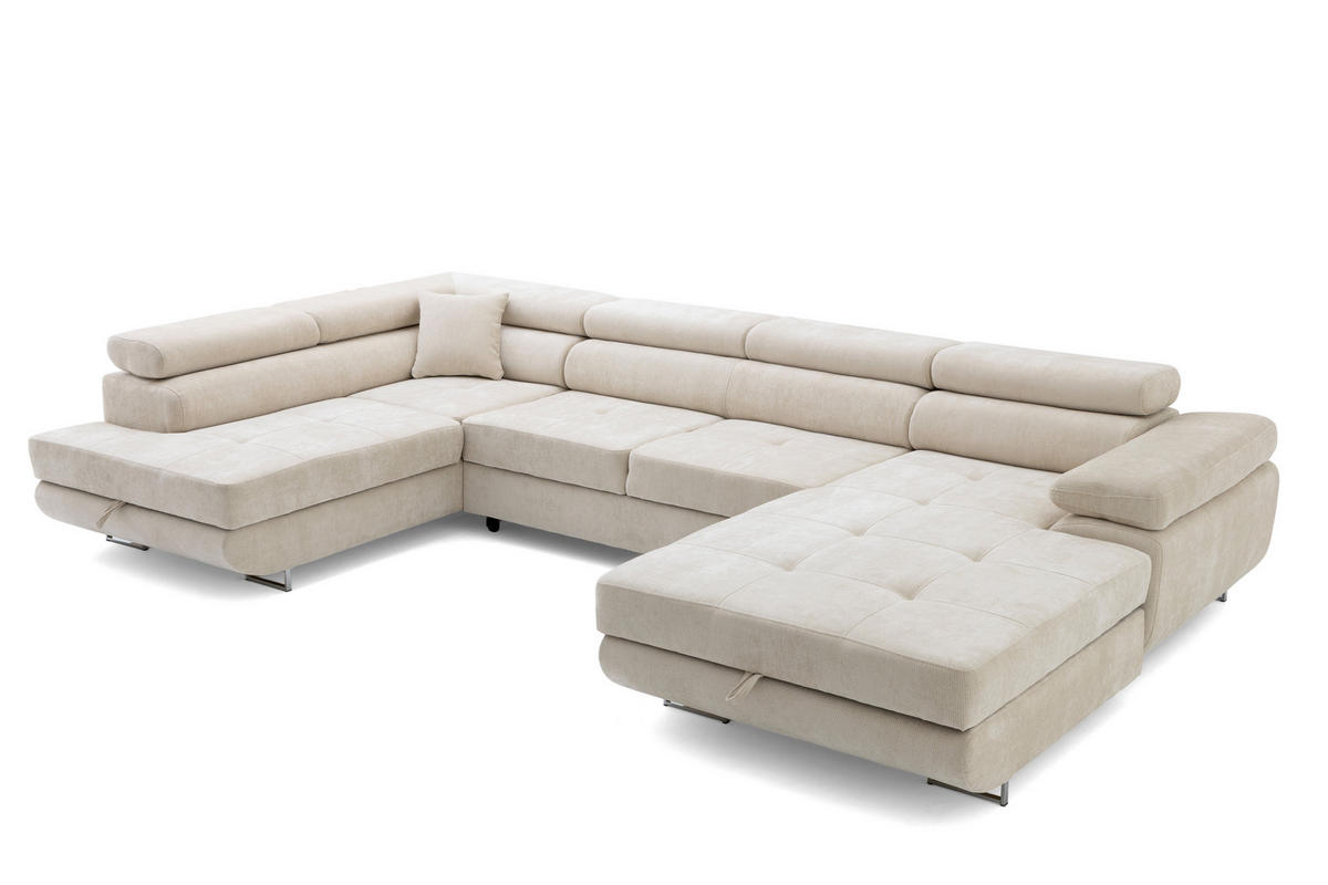 ECKSOFA U-Form WILD U Links mit Schlaffunktion 130x260 Chenille Beige - Beige/Silberfarben, Holz/Textil (350/90/203cm) - Muffo