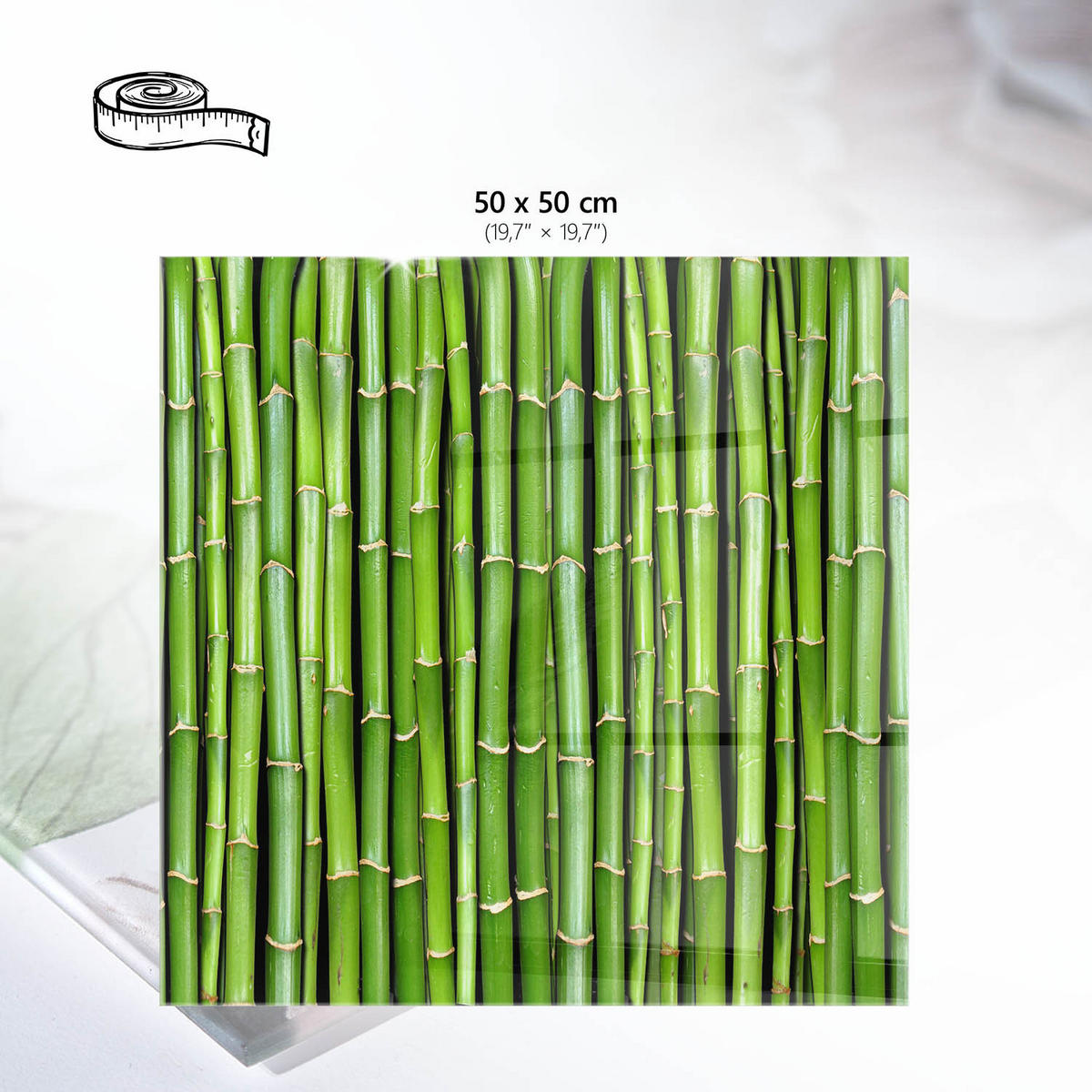 TISCHPLATTE 50x50 cm – Grüner Bambus - Beige, Glas (50/50/0.4cm) - Wallfluent