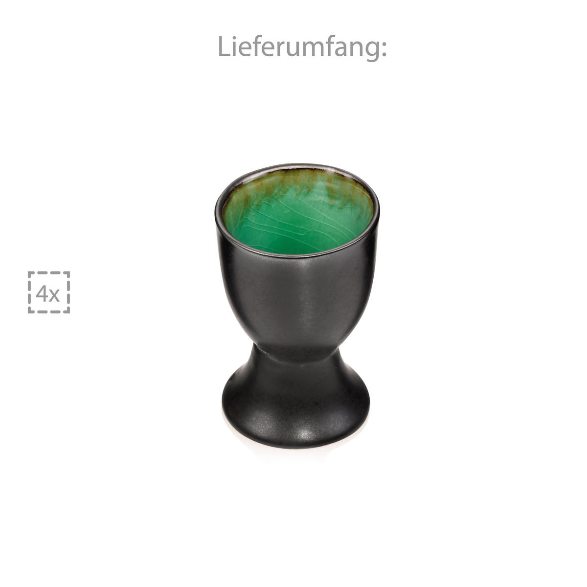 EIERBECHER SET PALM BEACH - 4 teilig aus Steingut - Grün, Keramik (13/23.5/6.5cm) - Sänger