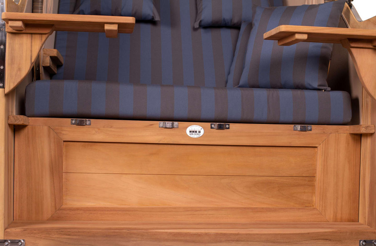 STRANDKORB Baltikum Teak 2,5 Sitzer - Braun/Grau, Holz/Metall (142/170/95cm) - Mr. Deko