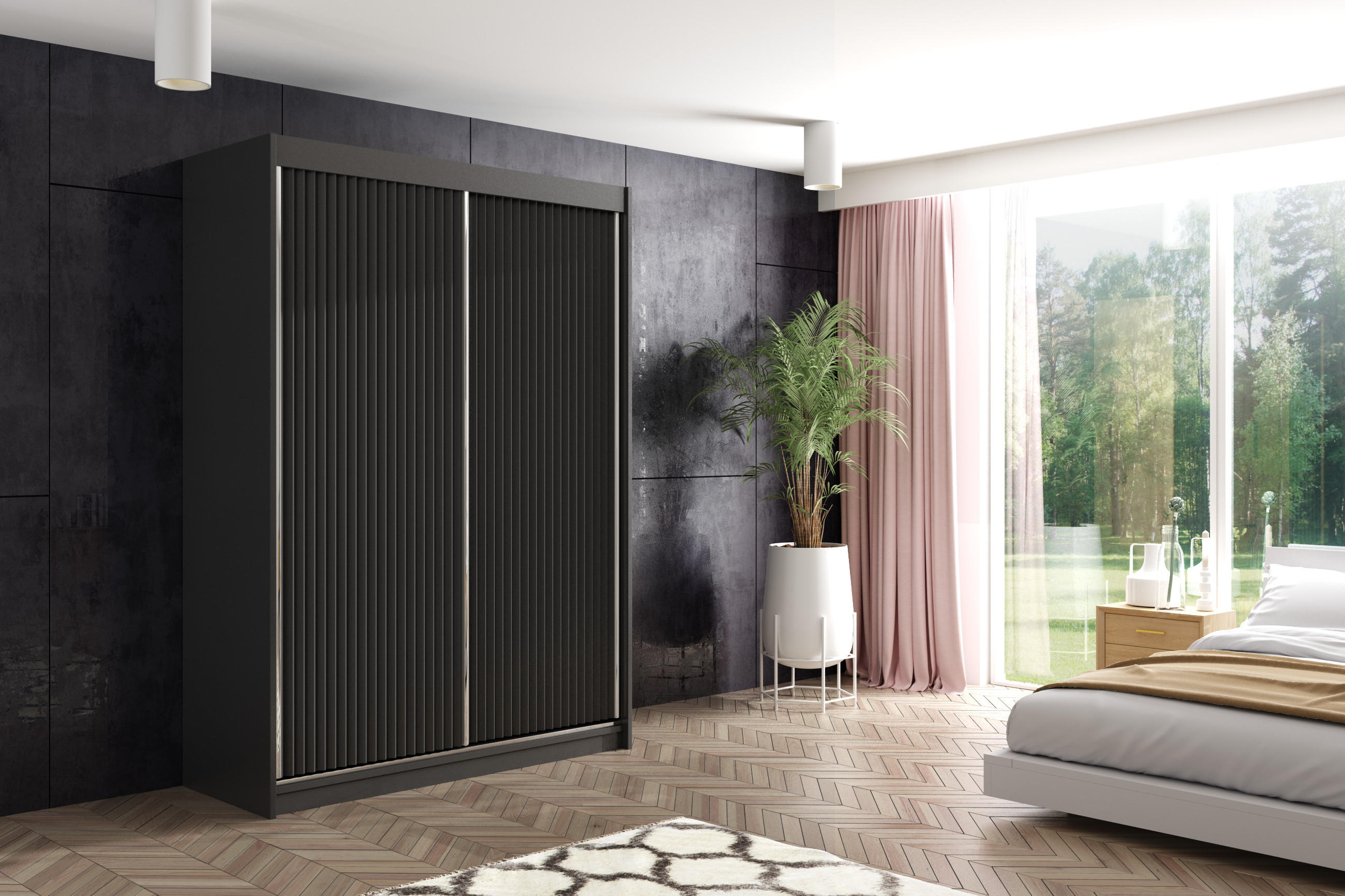 KLEIDERSCHRANK RYFLOX - 120 - Schwarz - Schwarz, Holzwerkstoff (120/215/61cm) - ALTDECOR