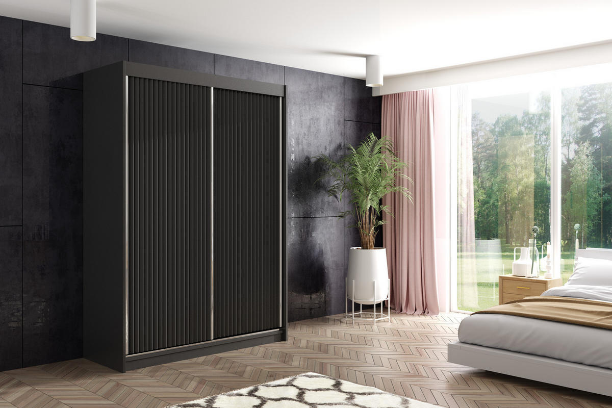KLEIDERSCHRANK RYFLOX - 150 - Schwarz - Schwarz, Holzwerkstoff (150/215/61cm) - ALTDECOR