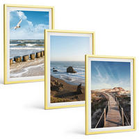BILDER SET 3er Set - 40x60 cm Goldrahmen - Strandwellen, Himmelsbrücke, Spaziergang - Goldfarben, Kunststoff (40/60cm) - TULUP