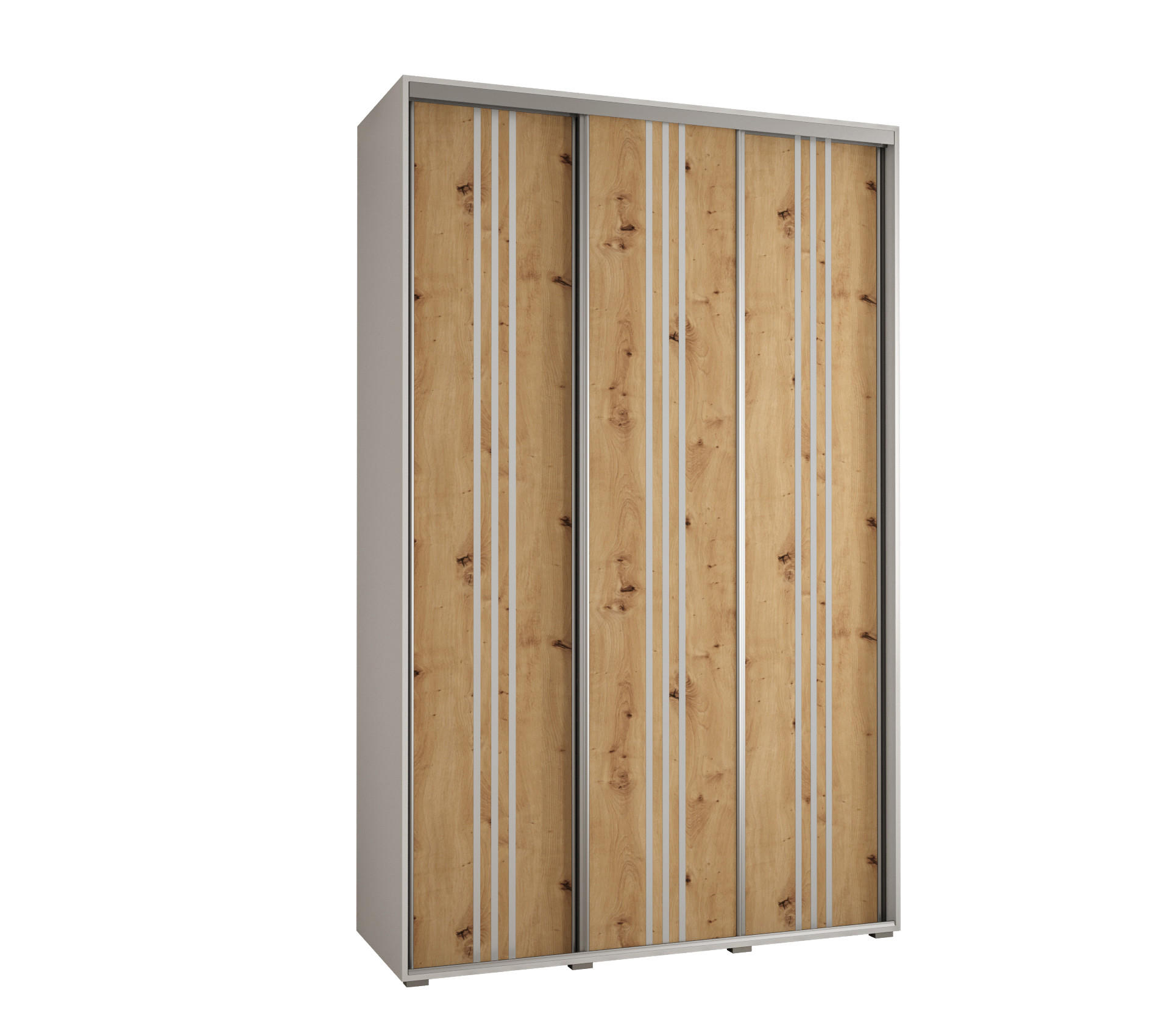Abiks Möbel Schwebetürenschrank Weiß, Eiche Artisan, Silber 150x235x45 cm