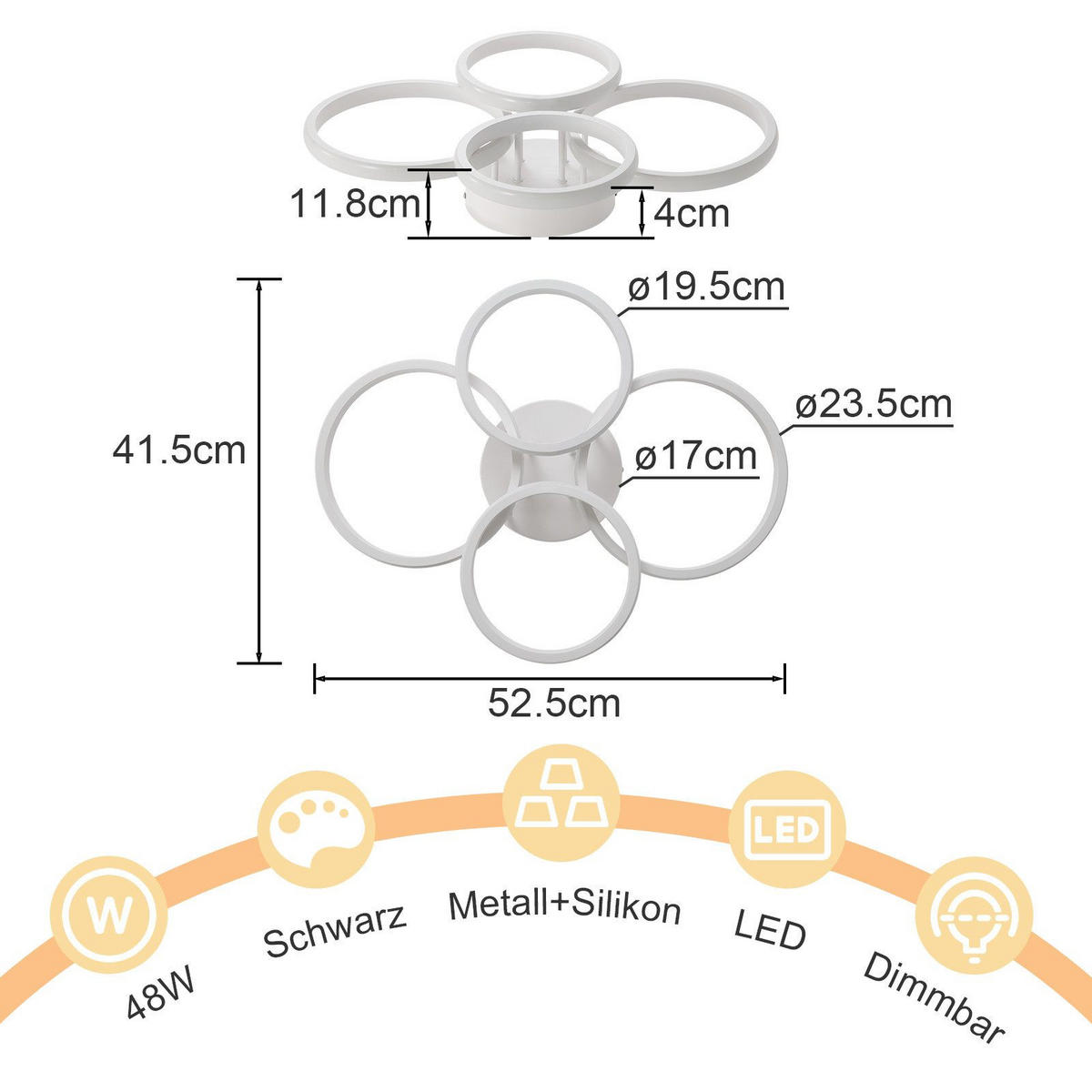 LED-DECKENLEUCHTE Majeski 41.5/52.5/11.8cm - Weiß, Metall (52.5/41.5/11.8cm) - Nettlife