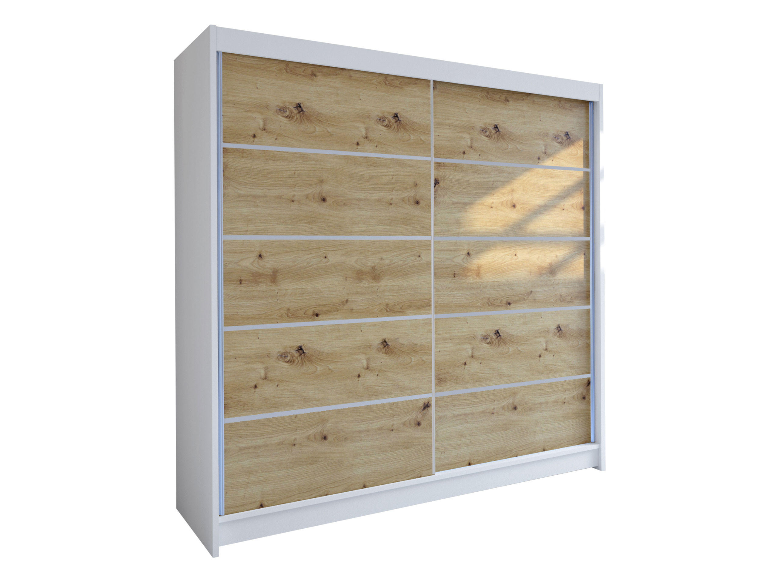 SCHWEBETÜRENSCHRANK Talin IV - Silberfarben/Eiche Artisan, Holzwerkstoff/Metall (180/215/58cm) - MIRJAN24