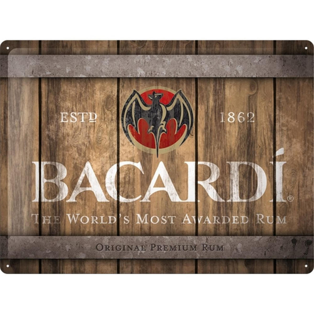 BLECHSCHILD 30/40 cm Bacardi Wood Barrel Logo - Multicolor, Metall (40/30/0.2cm) - Nostalgic-Art
