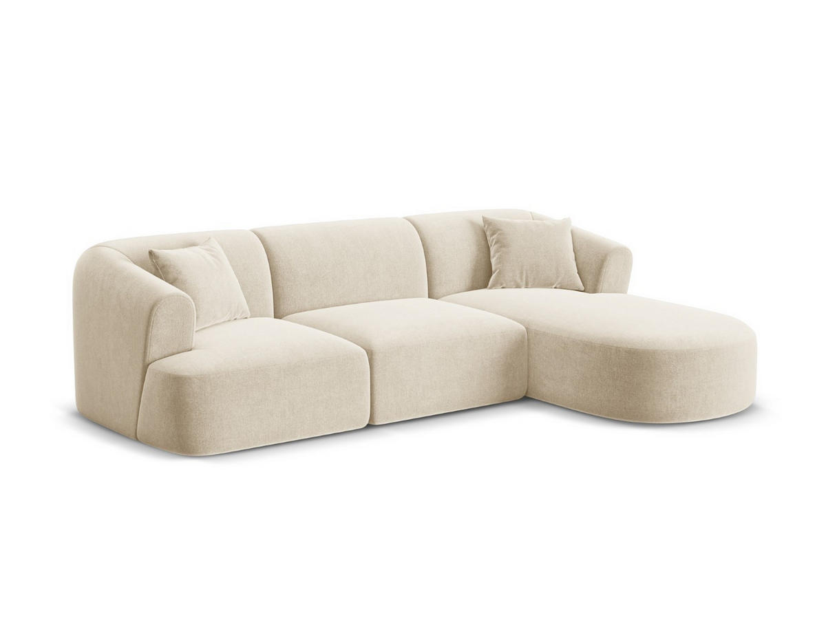 MODULARES-ECKSOFA rechts Campi aus Samt leichtes beige 4 Sitzplätze - Creme, Textil (156/256cm) - Cosmopolitan Design