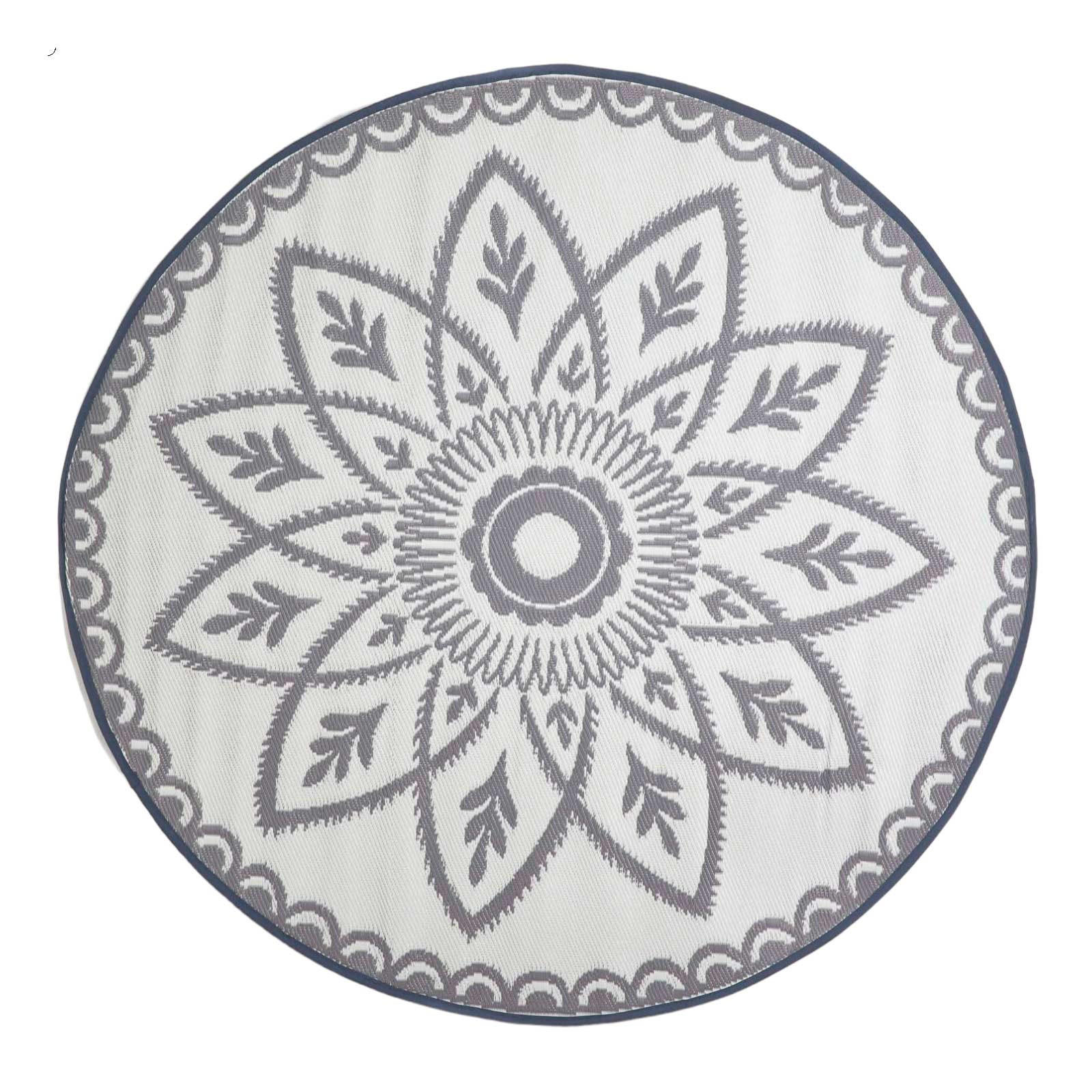 OUTDOORTEPPICH Henna, Mandala-Muster rund 180 cm - Hellgrau, Kunststoff (180/180cm) - Homescapes