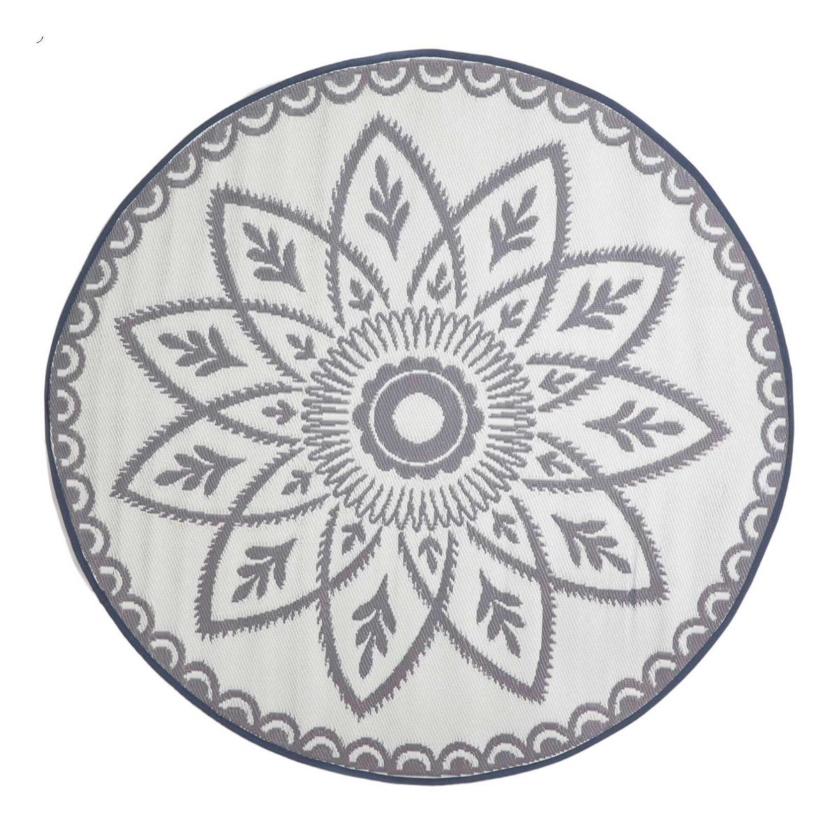 OUTDOORTEPPICH Henna rund mit Mandala-Muster 180 cm - Hellgrau, Kunststoff (180/180cm) - Homescapes