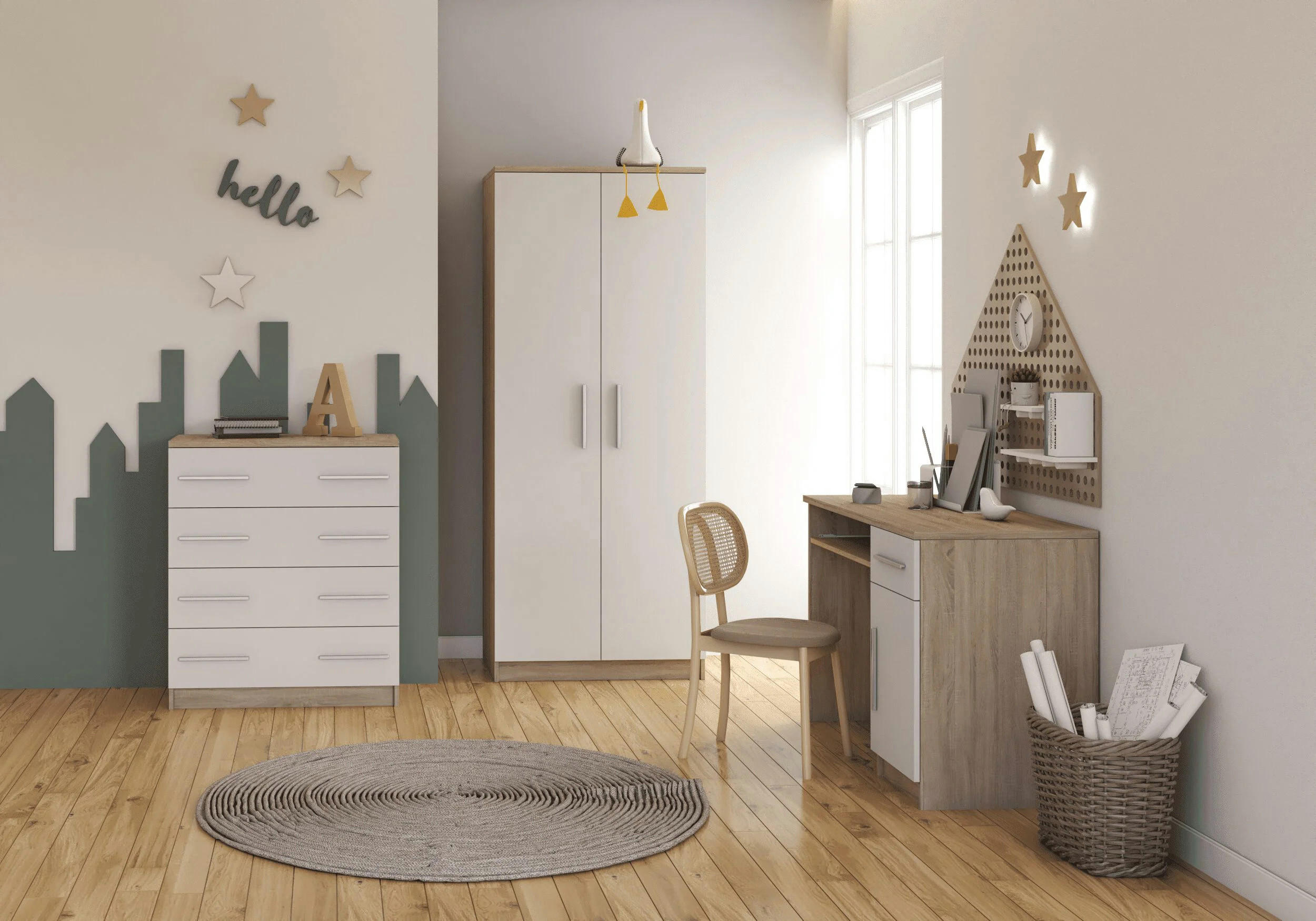 JUGENDZIMMER Arivo in Eiche Sonoma und Weiß 3 teilig - Kinderzimmer Komplett Set - Braun, Holzwerkstoff (80/200/120cm)
