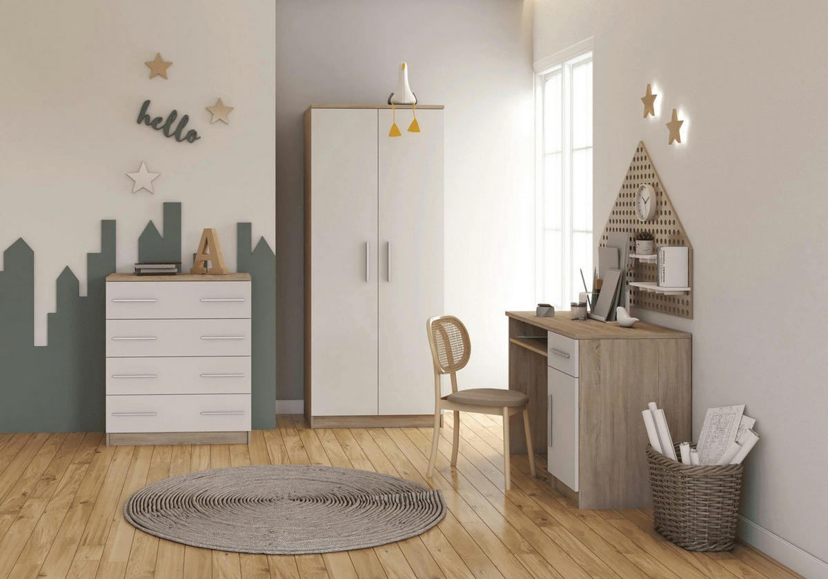 JUGENDZIMMER Arivo in Eiche Sonoma und Weiß 3 teilig - Kinderzimmer Komplett Set - Braun, Holzwerkstoff (80/200/120cm)
