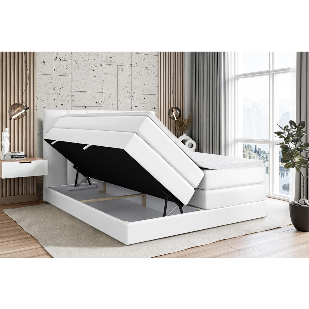 Thumbnail - Altdecor Boxspringbett, Weiß Hochglanz, Holzwerkstoff, Höhe ca. 38 cm, 160x200 cm, Schlafzimmer, Betten, Boxspringbetten