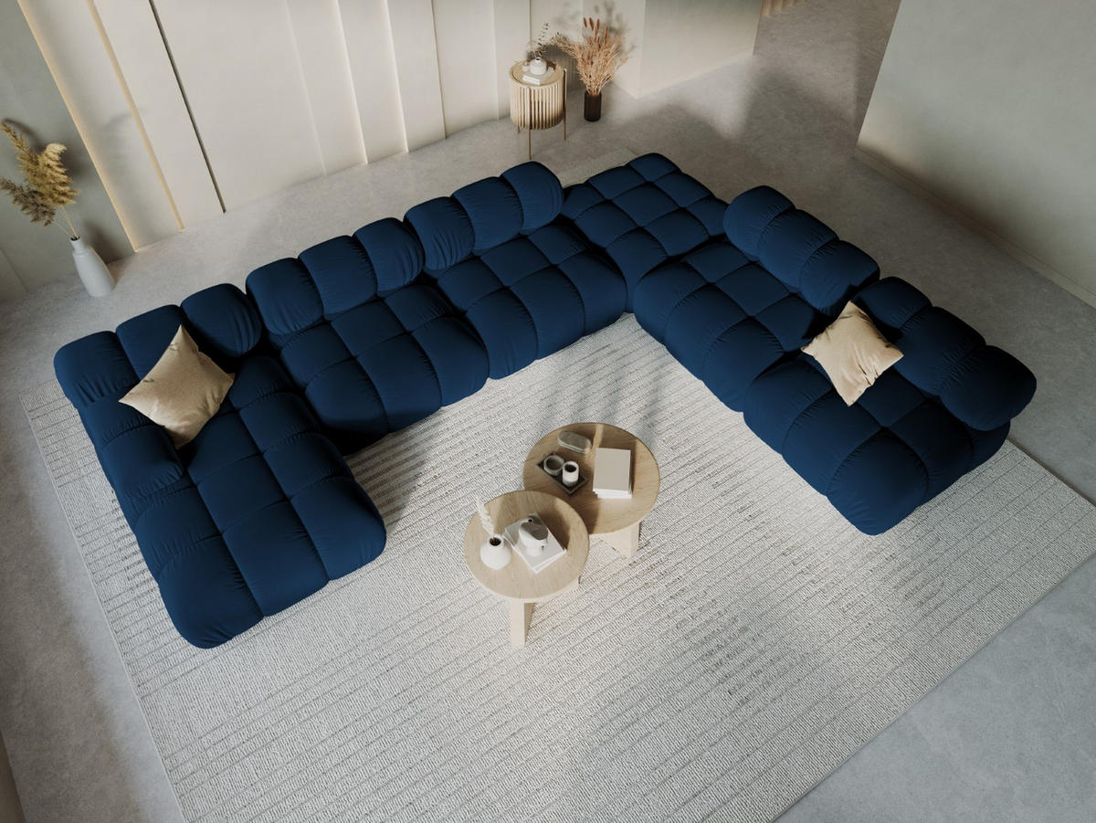 MODULARES-PANORAMASOFA rechts Bellis aus Samt königsblau 7 Sitzplätze - Blau, Textil (282/63/379cm) - Micadoni
