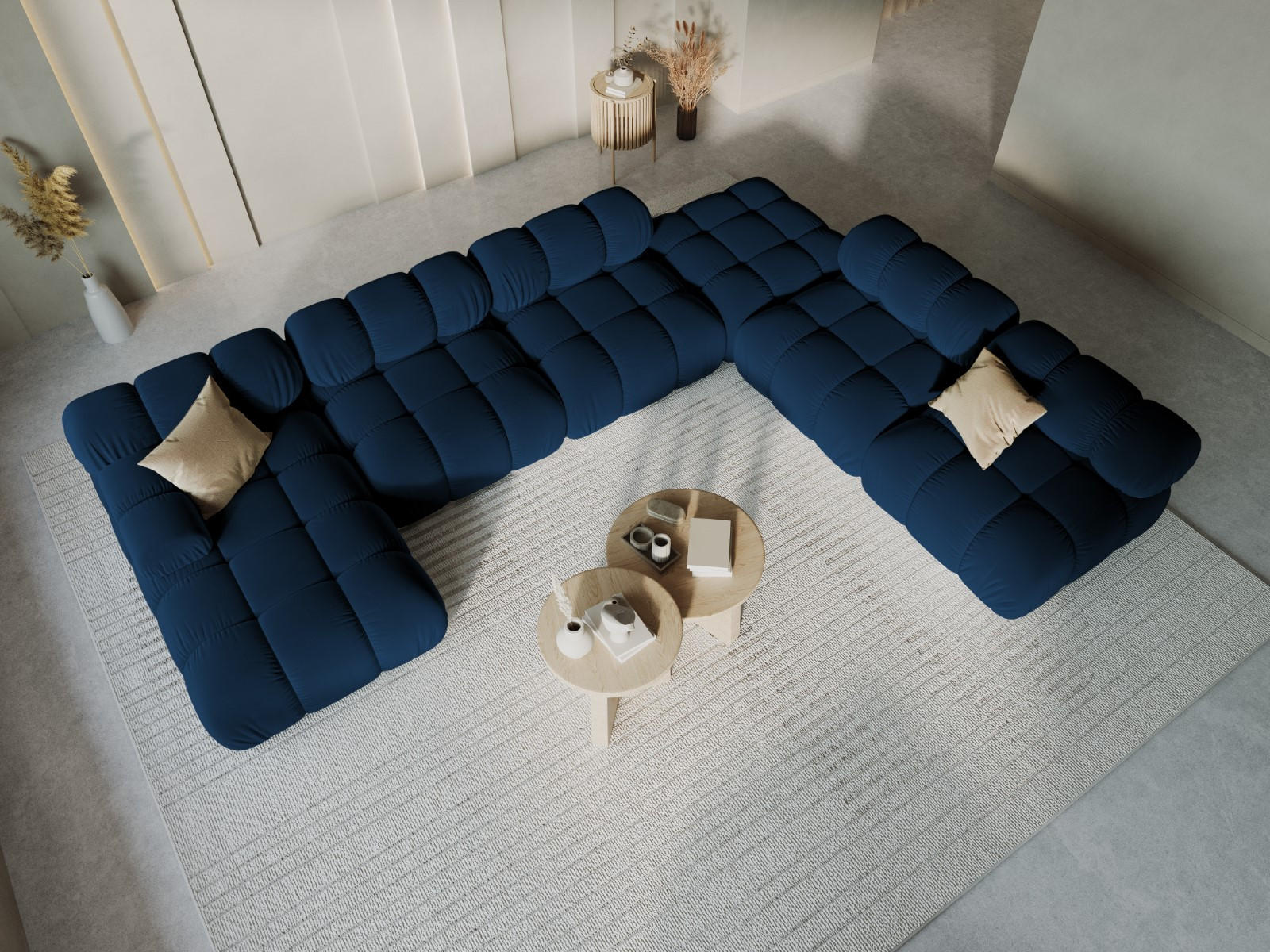 Thumbnail - Micadoni Modulares-Panoramasofa, Blau, Textil, 7-Sitzer, U-Form, 282x63x379 cm, Hergestellt in Europa, Oeko-Tex®, Wohnzi...