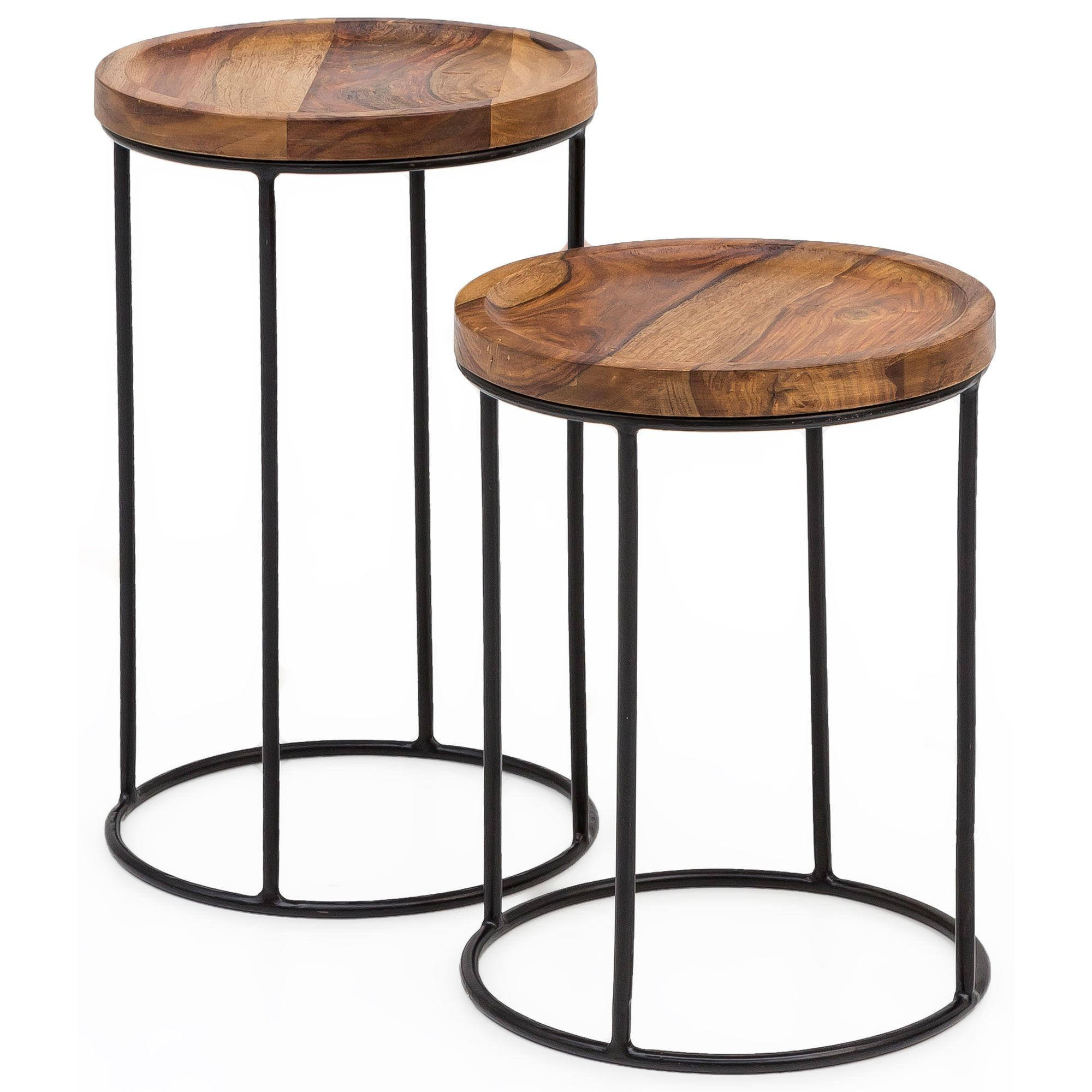 BEISTELLTISCH Set – Massivholz Metall Braun Schwarz 2-teilig Industrial - Schwarz/Braun, Holz/Metall (30/30/54cm) - KADIMA DESIGN