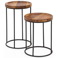 BEISTELLTISCH Set – Massivholz Metall Braun Schwarz 2-teilig Industrial - Schwarz/Braun, Holz/Metall (30/30/54cm) - KADIMA DESIGN