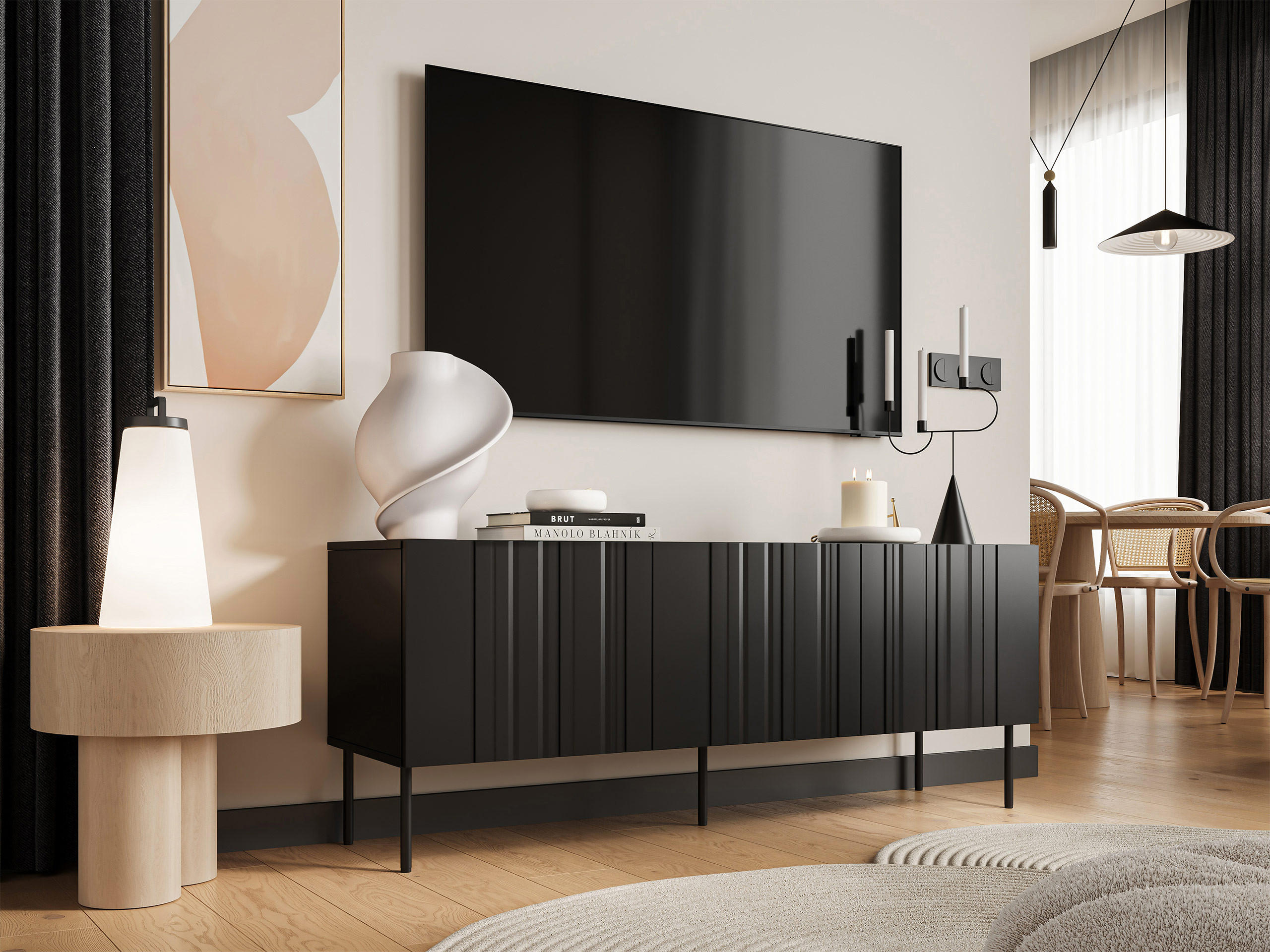 TV-LOWBOARD Isla 150 3D - Schwarz, Holzwerkstoff/Metall (151/60/40cm) - MIRJAN24