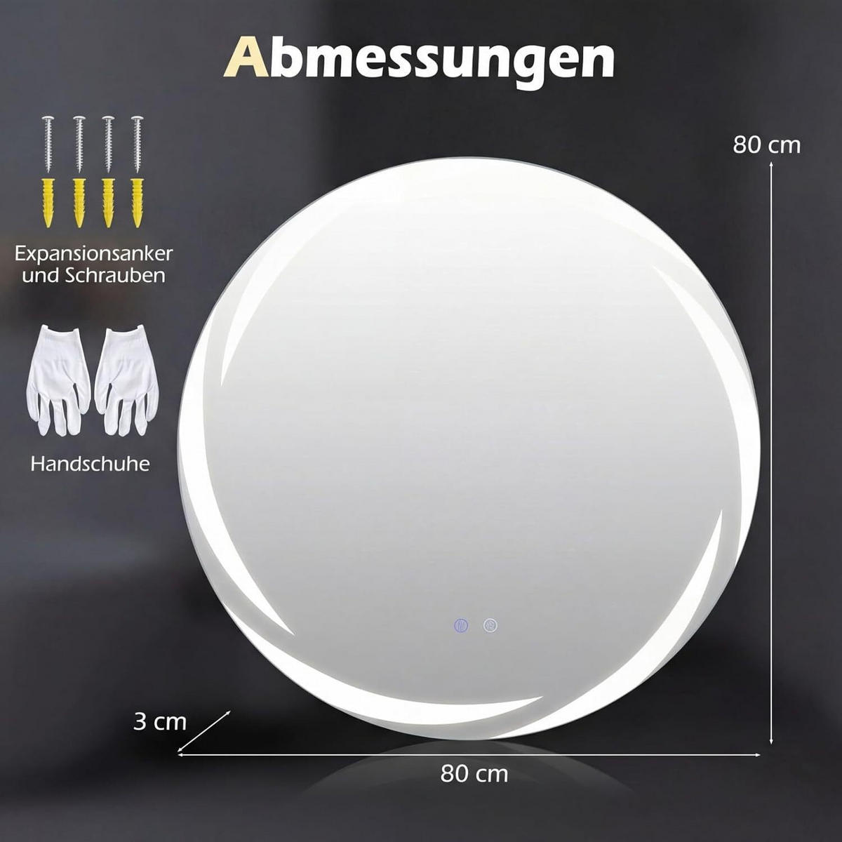 BADSPIEGEL mit Beleuchtung silber - Silberfarben, Glas (80/80/3cm) - COSTWAY