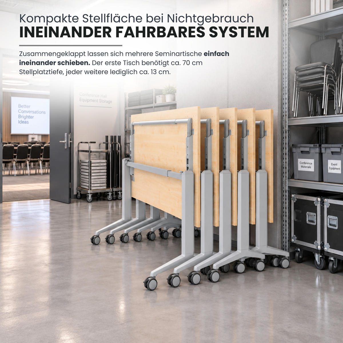 SEMINARTISCH klappbar & fahrbar 80/120/75 cm in Buchefarben/Silberfarben - Buchefarben/Silberfarben, Holzwerkstoff (80/120/75cm) - bümö