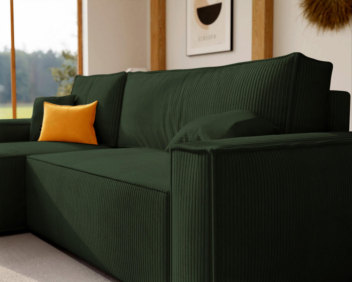 ECKSOFA Paris mit Schlaffunktion Cord - Grün, Textil (244/155cm) - Idohome