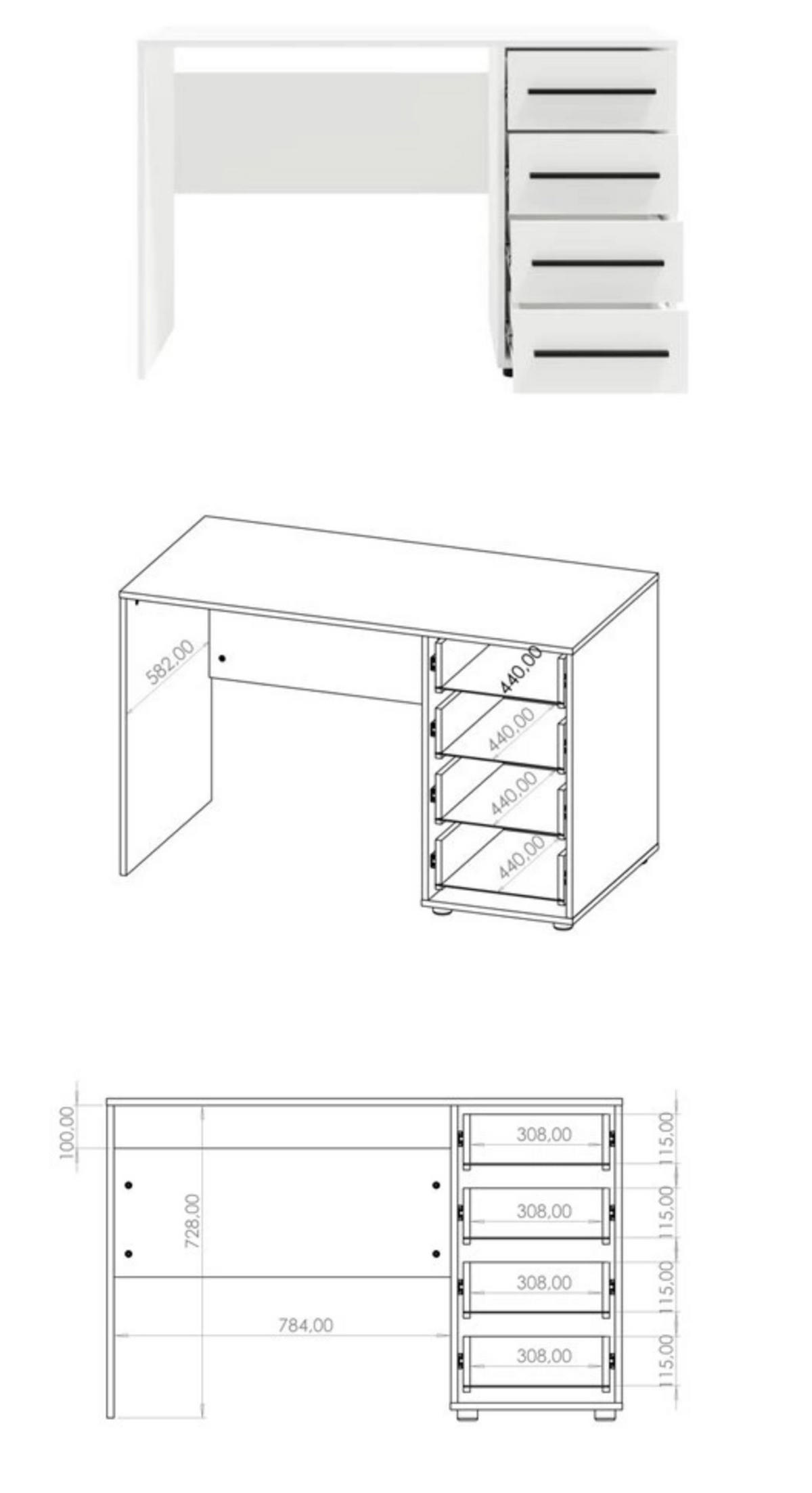 KOMMODE Modena 100 cm in Weiß mit Schubladen - Schwarz/Weiß, Holzwerkstoff/Kunststoff (100/87/40cm) - Ravio