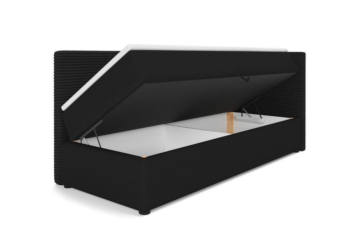 BOXBETT MILA 90/200 in Cord/Velours Schwarz H4 rechts - Schwarz, Holz/Holzwerkstoff (90/200cm) - Deine Möbel 24