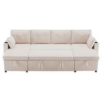 ECKSOFA U-Form Bettfunktion Baumwoll-Leinen Getränkehalter Stauraum Beige - Beige, Holz (123.01/19.71/65.51cm) - FLIEKS