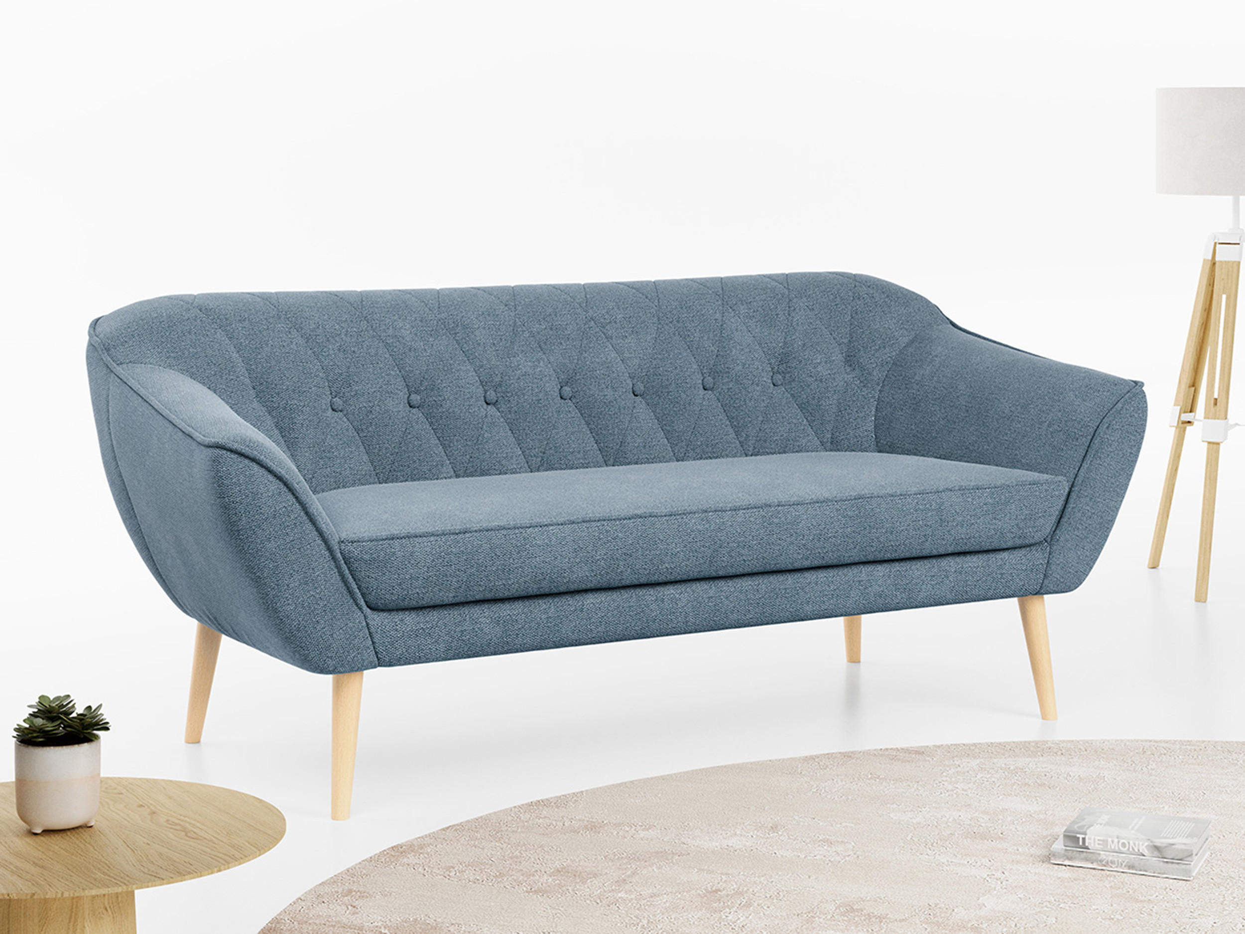 SOFA Pirs 3 Sitzer Strukture Blau - Blau/Braun, Holz/Textil (180/75/74cm) - MKS