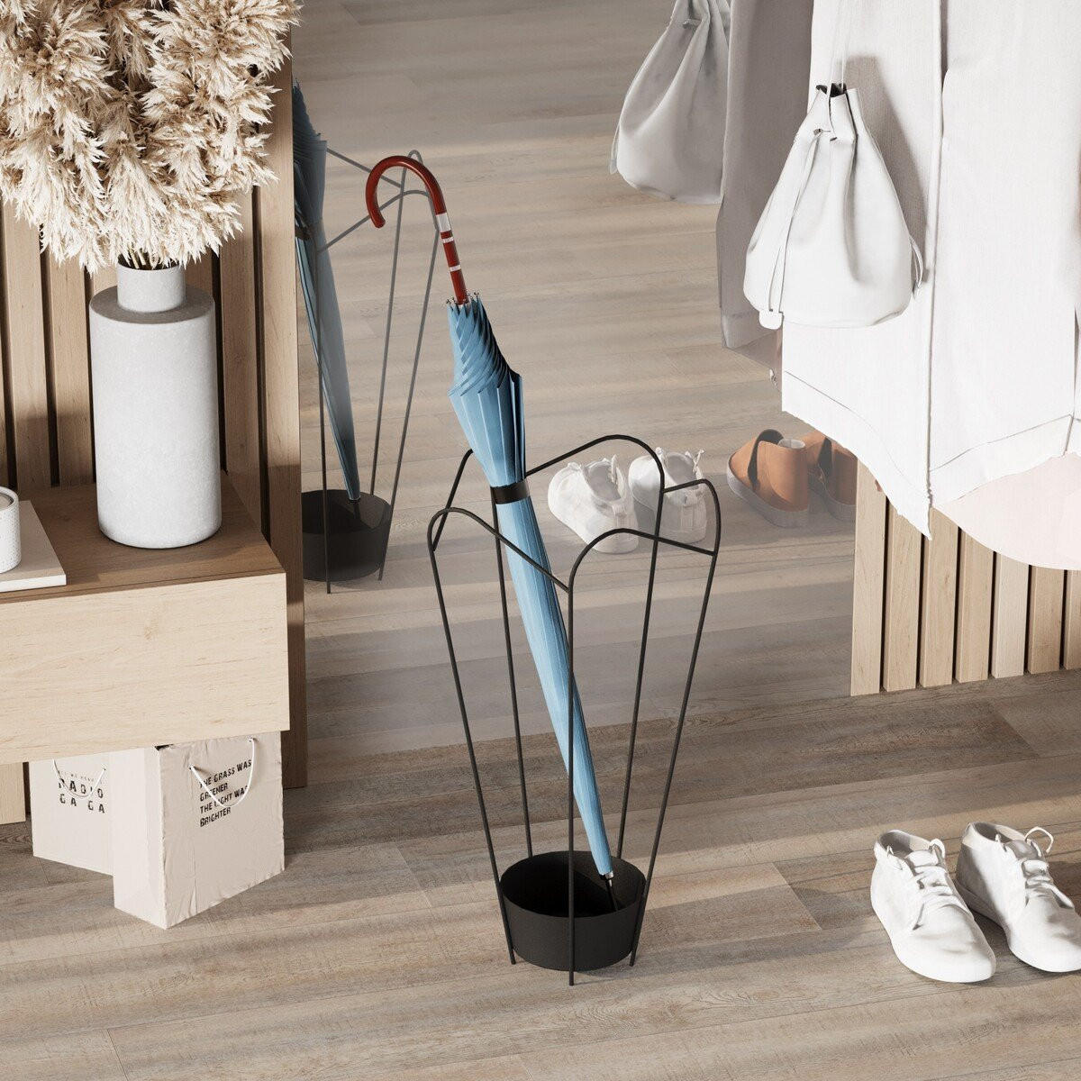 SCHIRMSTÄNDER in Tulpenform aus schwarzem durchbrochenem Metall 37/37/60 cm - Schwarz, Metall (37/60/37cm) - Calicosy