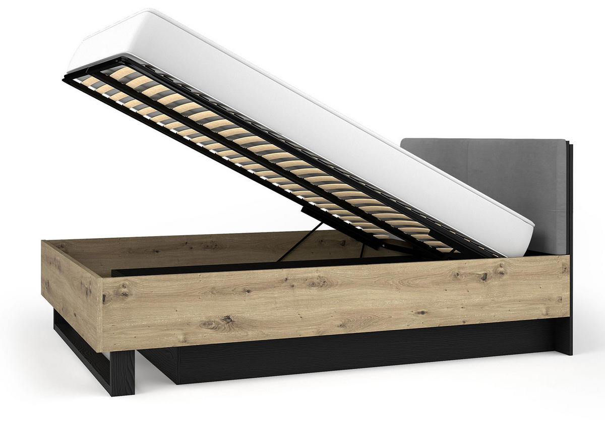 DOPPELBETT Upsala graphit / Eiche Artisan 165 / 98 / 211cm - Eichefarben/Graphitfarben, Holz/Holzwerkstoff (160/200cm) - Feldmann-Wohnen