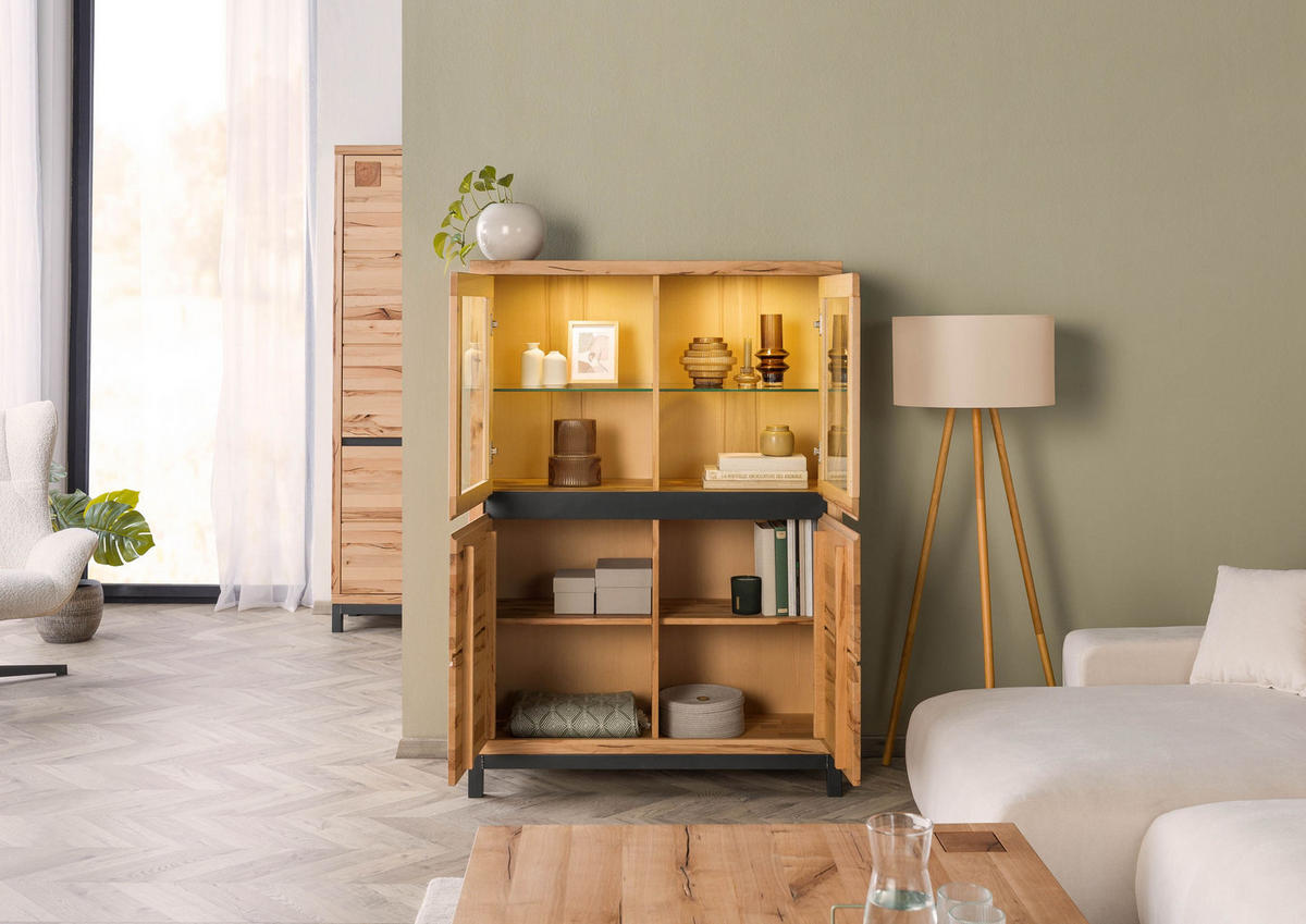 VITRINE Kernbuche 103x40x148 natur geölt VILLANDERS #102 - Braun, Holz (103/148/40cm) - Massivmoebel24