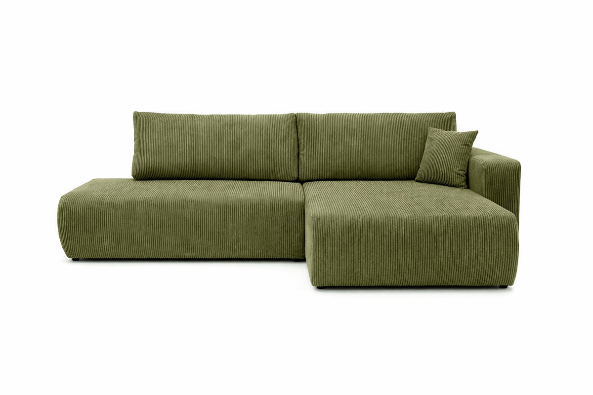 ECKSOFA Mit Schlaffunktion Und Bettkasten, Cordstoff Poso, Olive, Rechts, OPEN XL - Olivgrün, Holz (262/145cm) - Kaiser Möbel